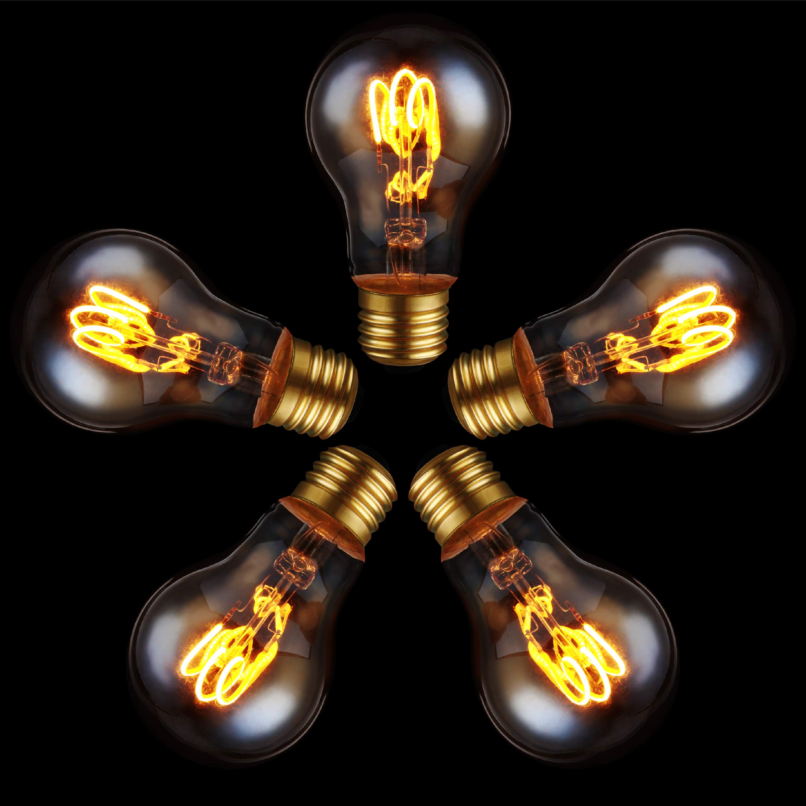 Edison LED-Filament-Glühbirne dimmbar E27 2,5 Watt Einzelwendel 1.800 K extra-warmweiß 136lm A60 LED-Leuchtmittel Dekolampe Vintage Retro 5-Pack