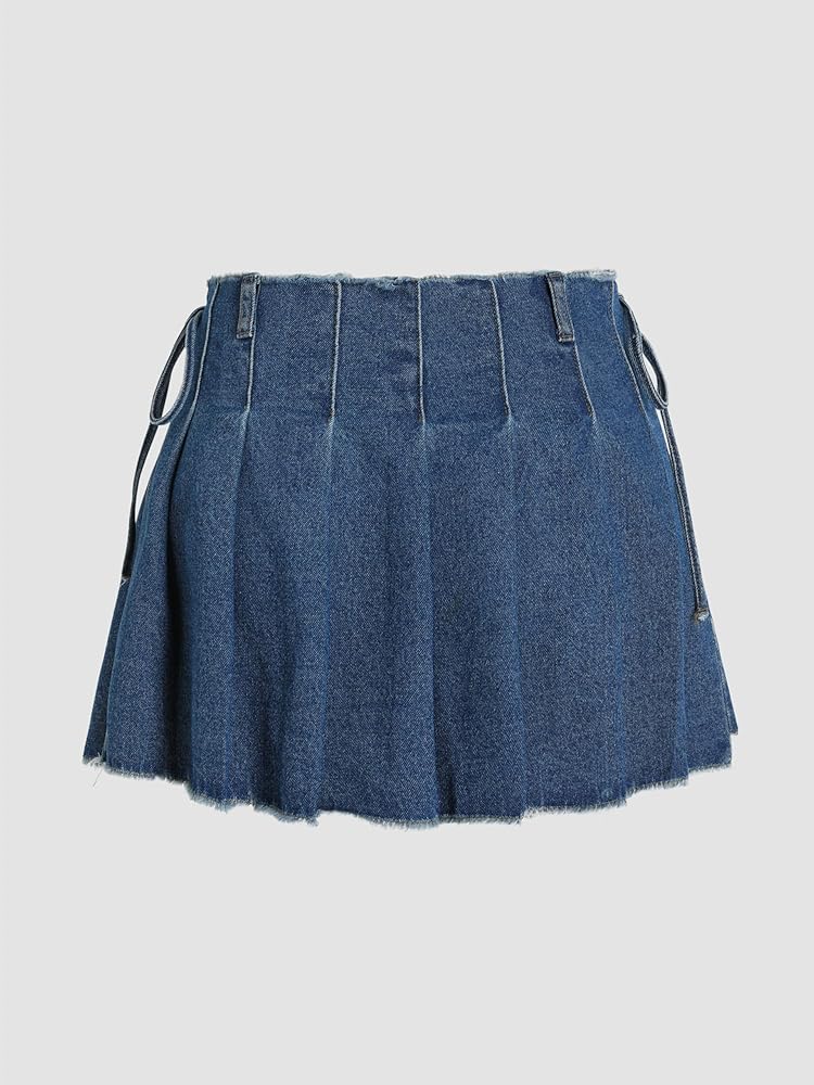 【WONDER WONDER】Doubly Raw Denim Pleated Mini Skirt 81NVfPulo7L._UY1000_.jpg