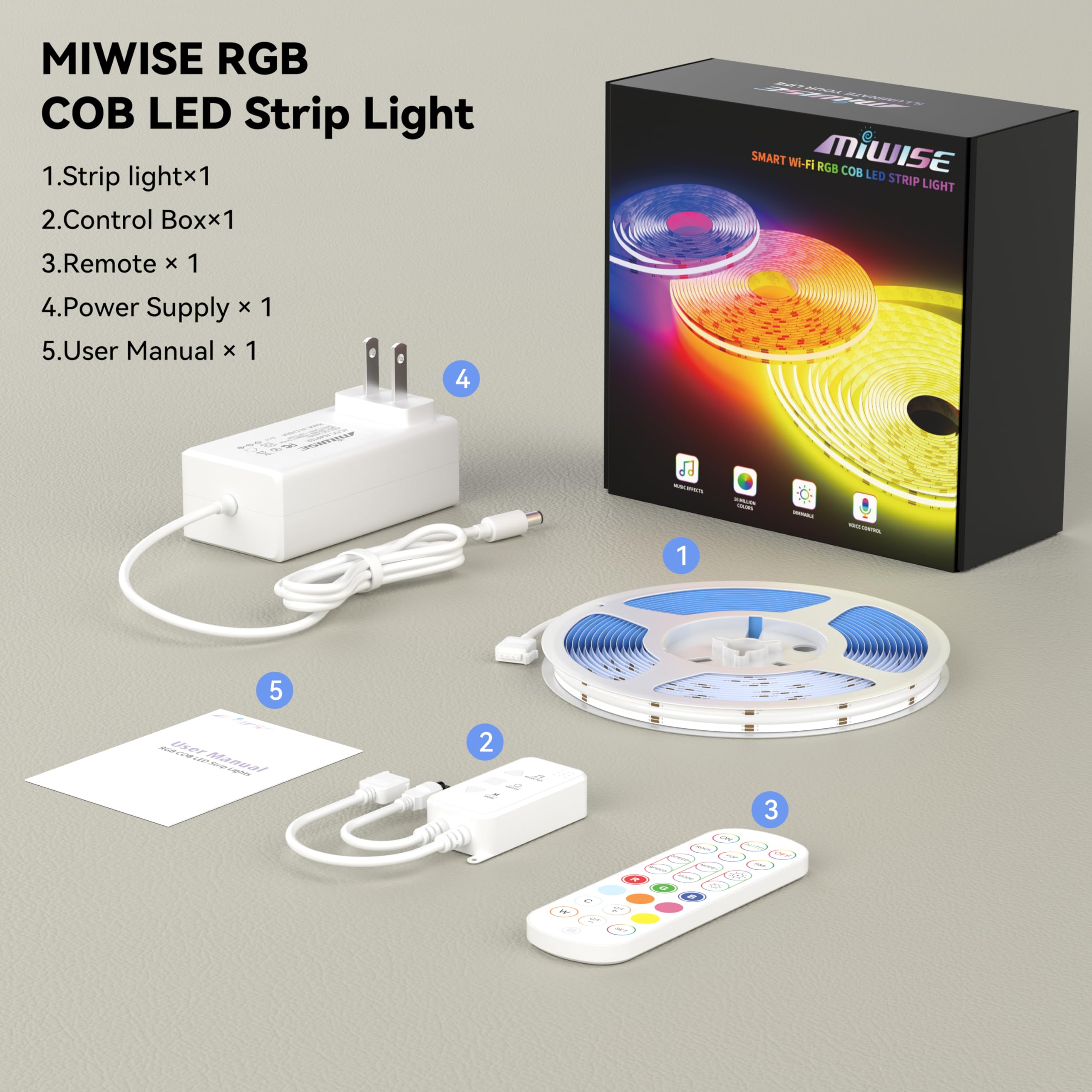 MIWISE - Tira de luces LED RGB COB, que cambian de color, compatible con Alexa/Google, sincronización de música de 24 V, cinta LED flexible brillante para recámara, cocina, bar, debajo de armarios
