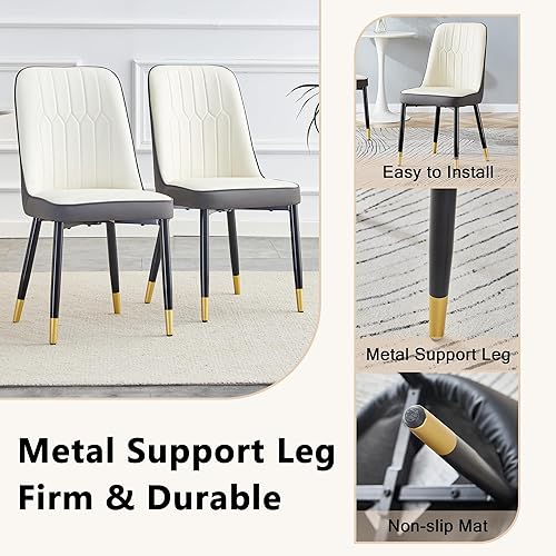 Miniatura 7 de JUFU Juego de mesa de comedor redonda para 4, mesa de comedor de 48 pulgadas con mesa de mármol sintético y 4 sillas tapizadas, moderno juego de