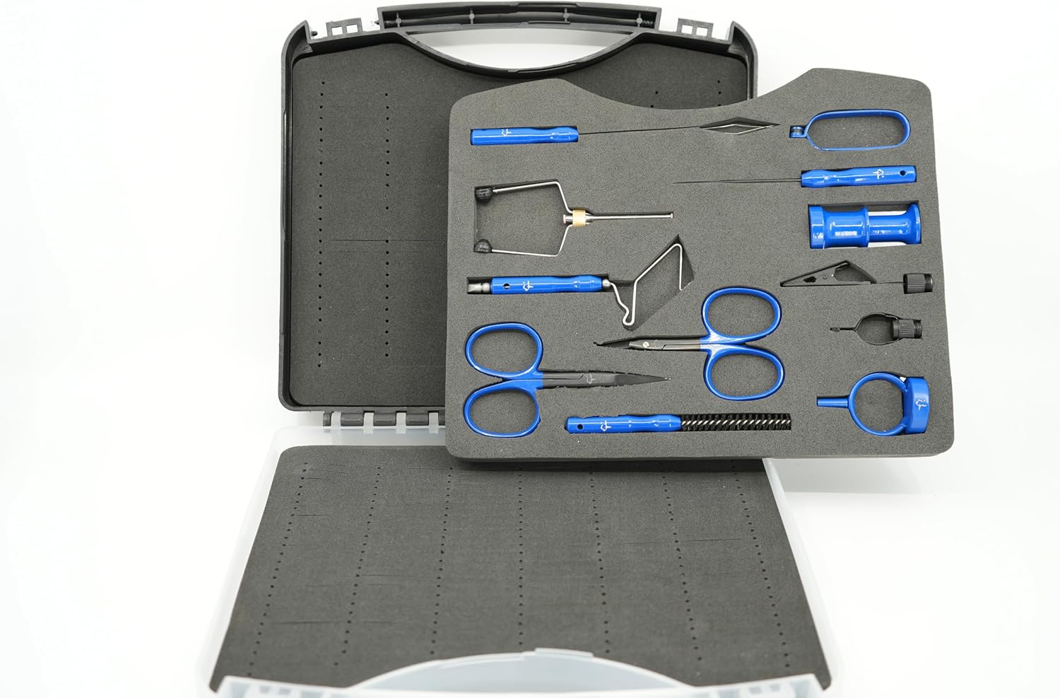 Kingfisher Fly Tying Comprehensive Tool Kit, with Case, Scissors, Bobbin, Bodkin, Whip Finisher, Hackle Plier, Hair Stacker 11 Piece, Blue