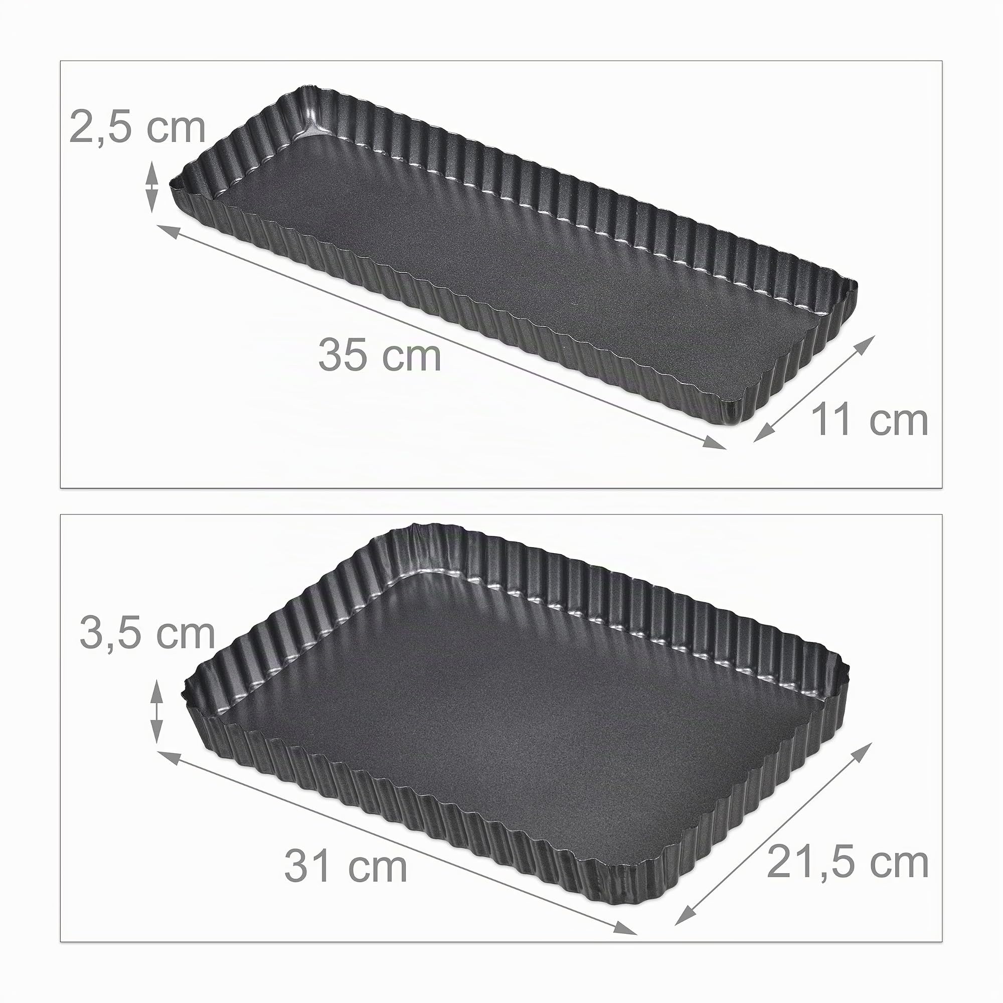 Relaxdays Set da 2 Teglie da Forno, Fondo Estraibile, Forme Rettangolari, Antiaderenti, 31x21,5 cm e 35x11 cm, Antracite