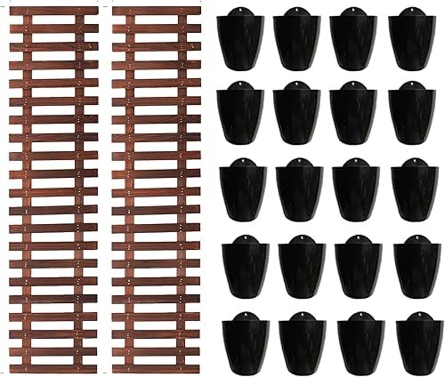 ShopLaLa Paquete Macetas de riego automático de 4 pulgadas 2 soportes de madera para macetas jardín de pared vertical para interiores sistema