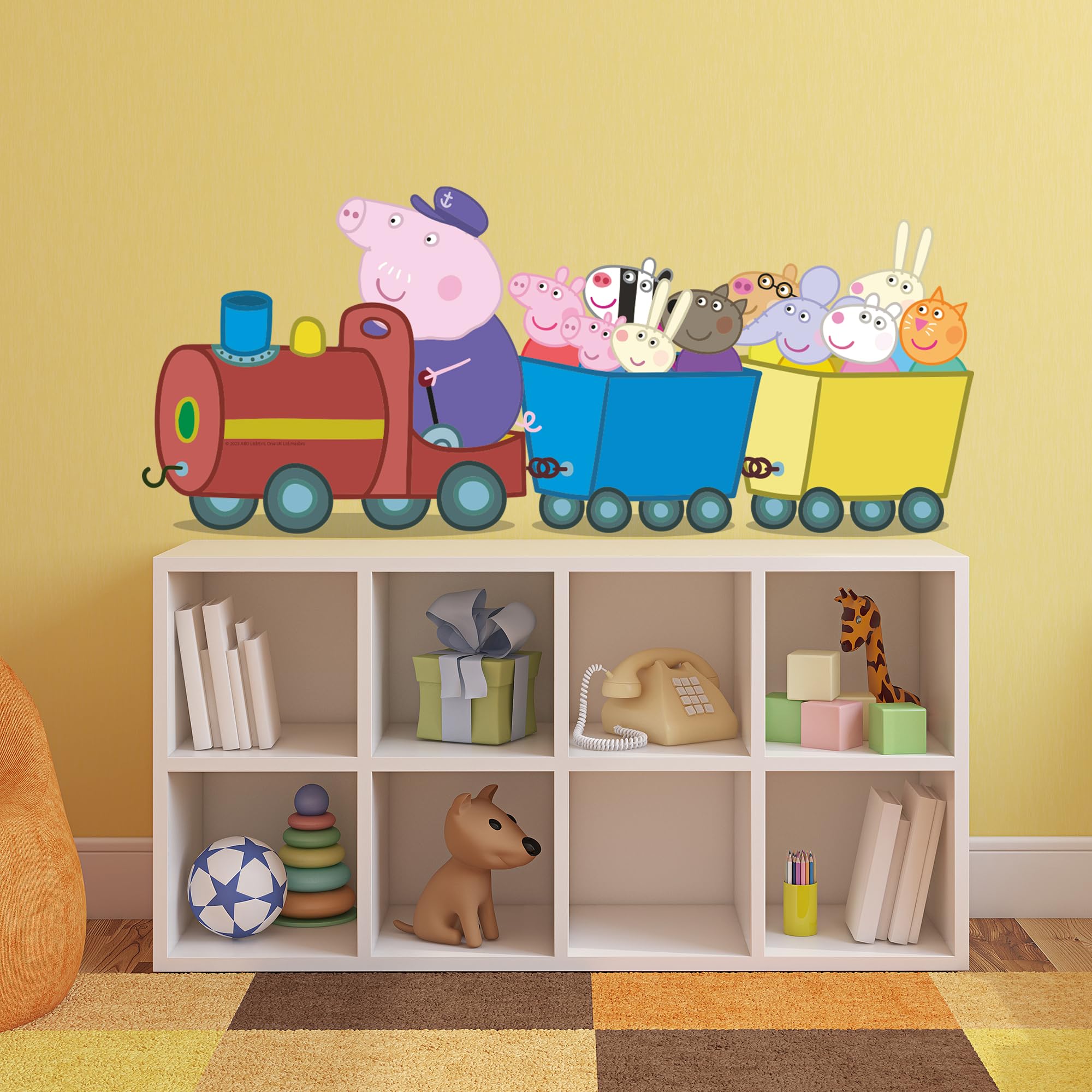 Themed Multicolor Peppa Pig Wall Sticker - Peppa And Friends On Train Wall Decal Kids Art (60Cm Width X 25Cm Height)