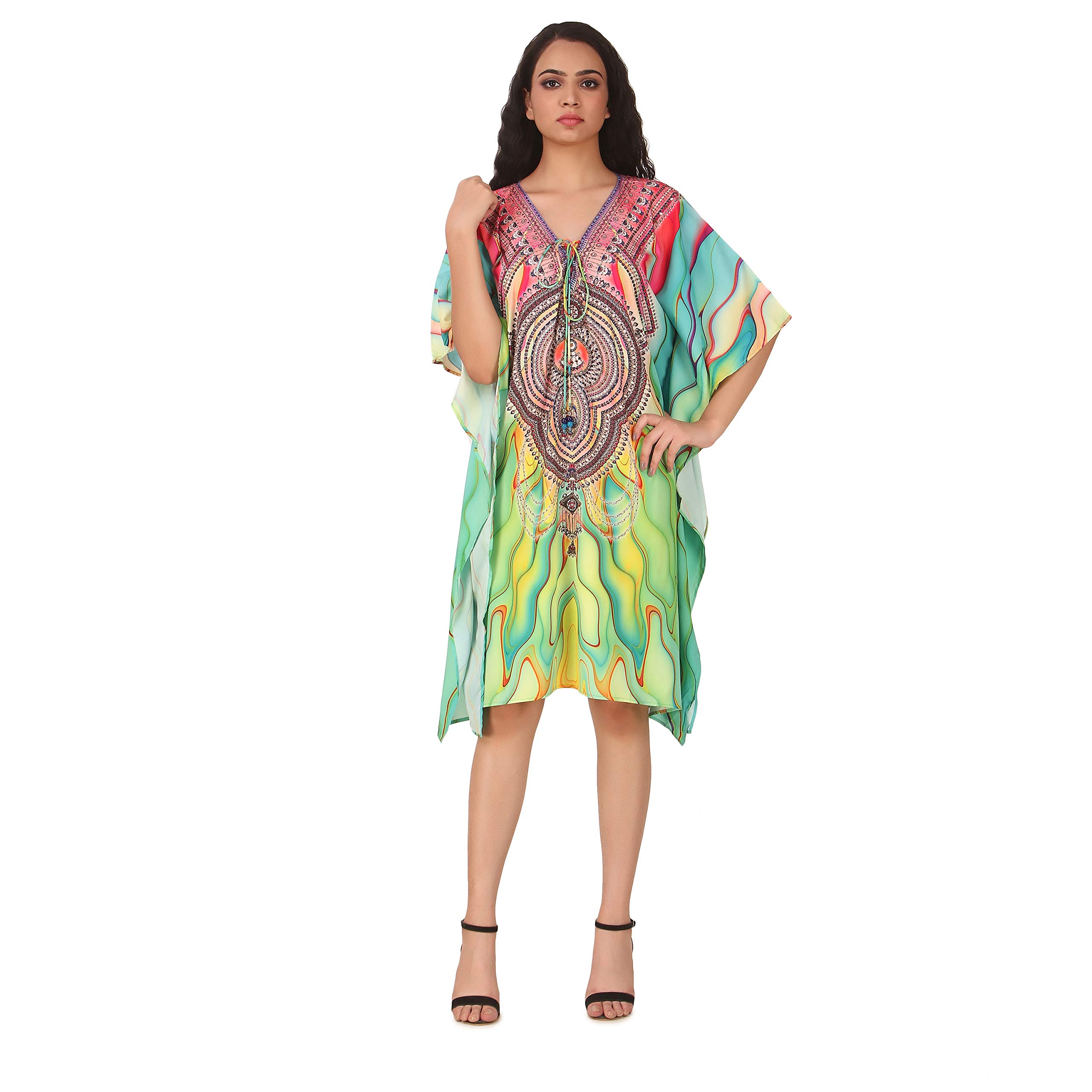 dressprinted Elegant V-Neck Digital Print Kaftan for Women – Free Size Crepe Fabric – Perfect for Beach, Parties & Casual Wear Multicolour-picture-40