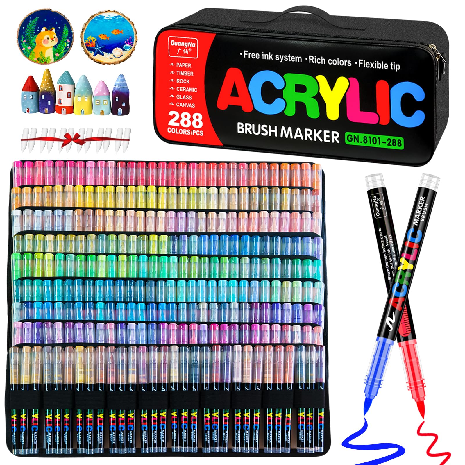 Vakki 200 Acrylstifte für steine wasserfest, Pinselspitze Acrylmarker, Acrylic marker Acrylmarker Set Perfekt für Steine Bemalen, Glas, Holz, Keramik, Metall & Leinwand