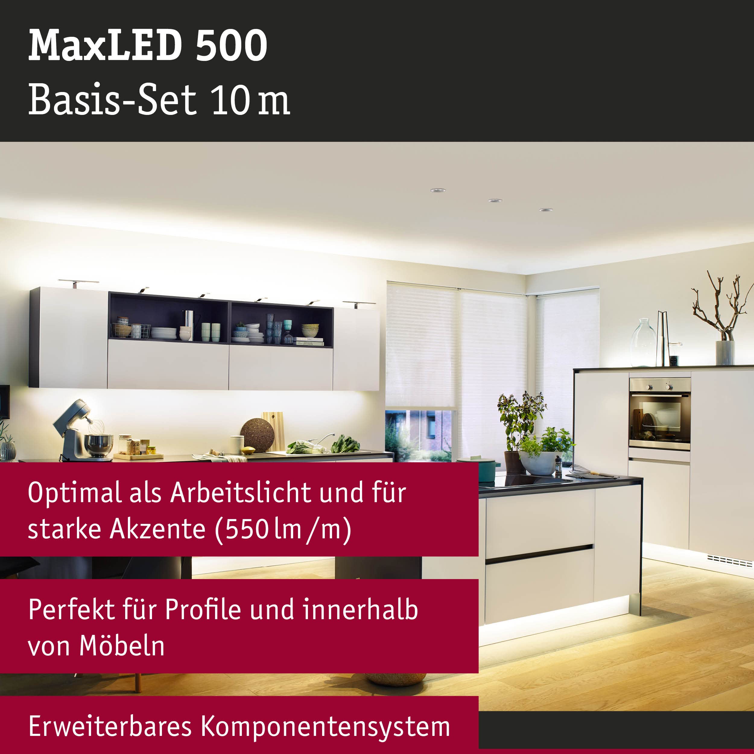 Paulmann 70907 Smarthome Maxled 500 Striscia Led Bluetooth da 10 M, 53.5 W, 2700 K, Luce Bianca Calda, Plastica, Argento