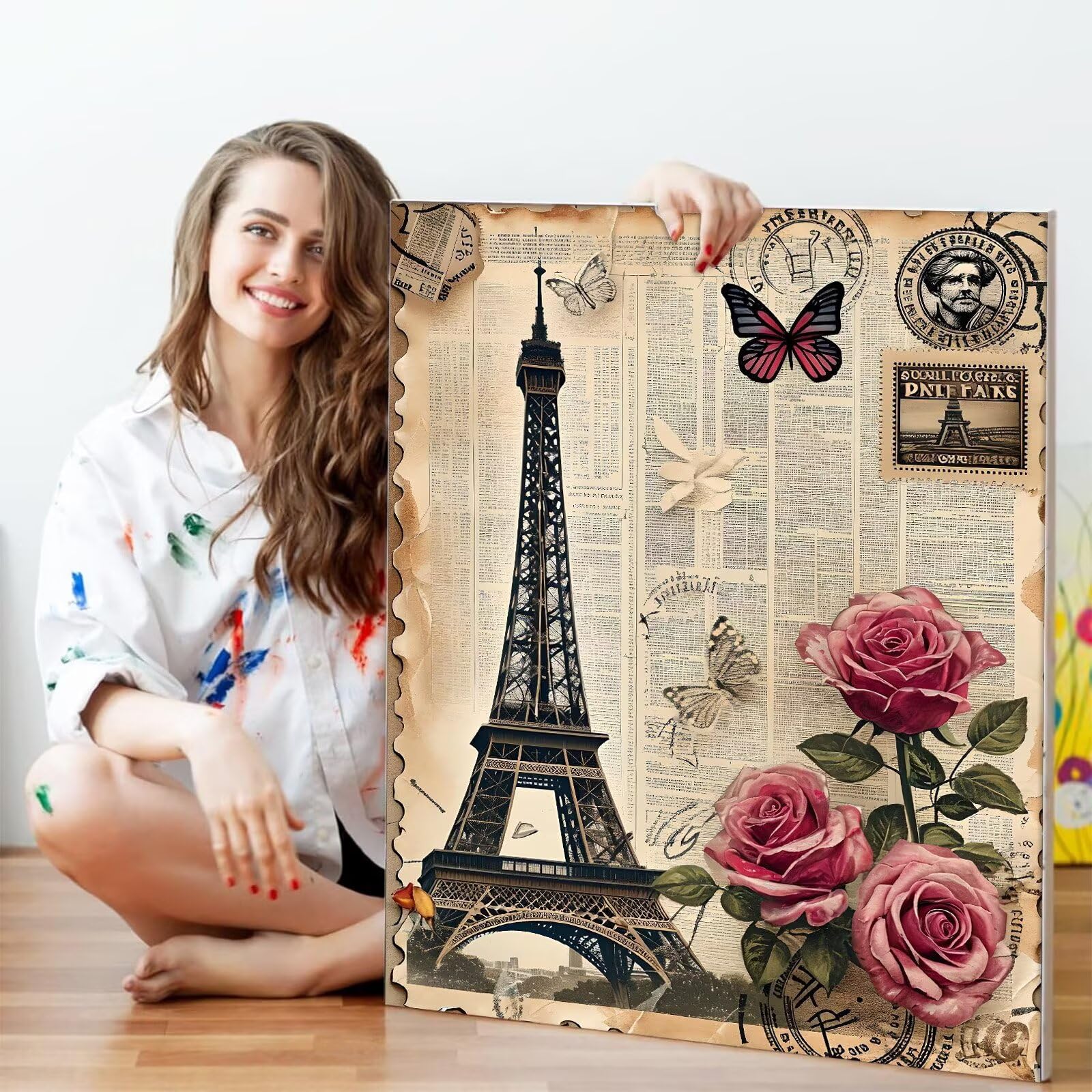Rosa Pintar por Numeros Adultos, DIY Pintura por Números Niños, Kit de Pintura al óleo de Lienzo DIY para con Pinceles, Pigmento Acrílico, Paint By Numbers Adult, Sin Marco 100x150cm, Torre P-309