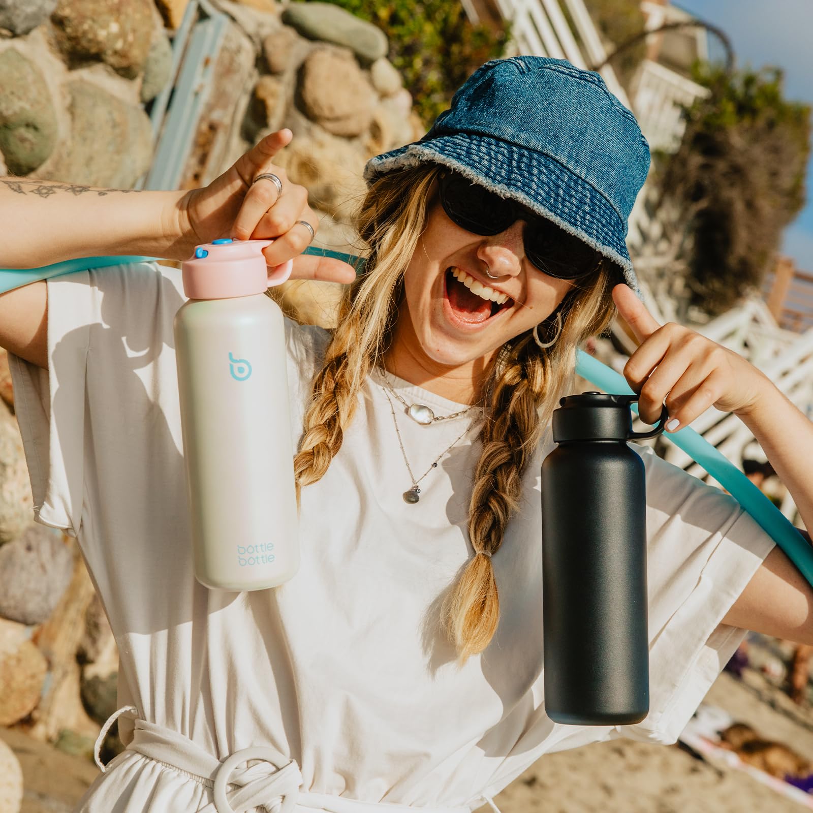 BOTTLE BOTTLE Wasserflasche für kohlensäurehaltige Getränke, 590 ml, isolierte Flaschen für kohlensäurehaltige Getränke, halten Kohlensäure länger auslaufsicher, für Sport, Reisen, Schule (Perlweiß)