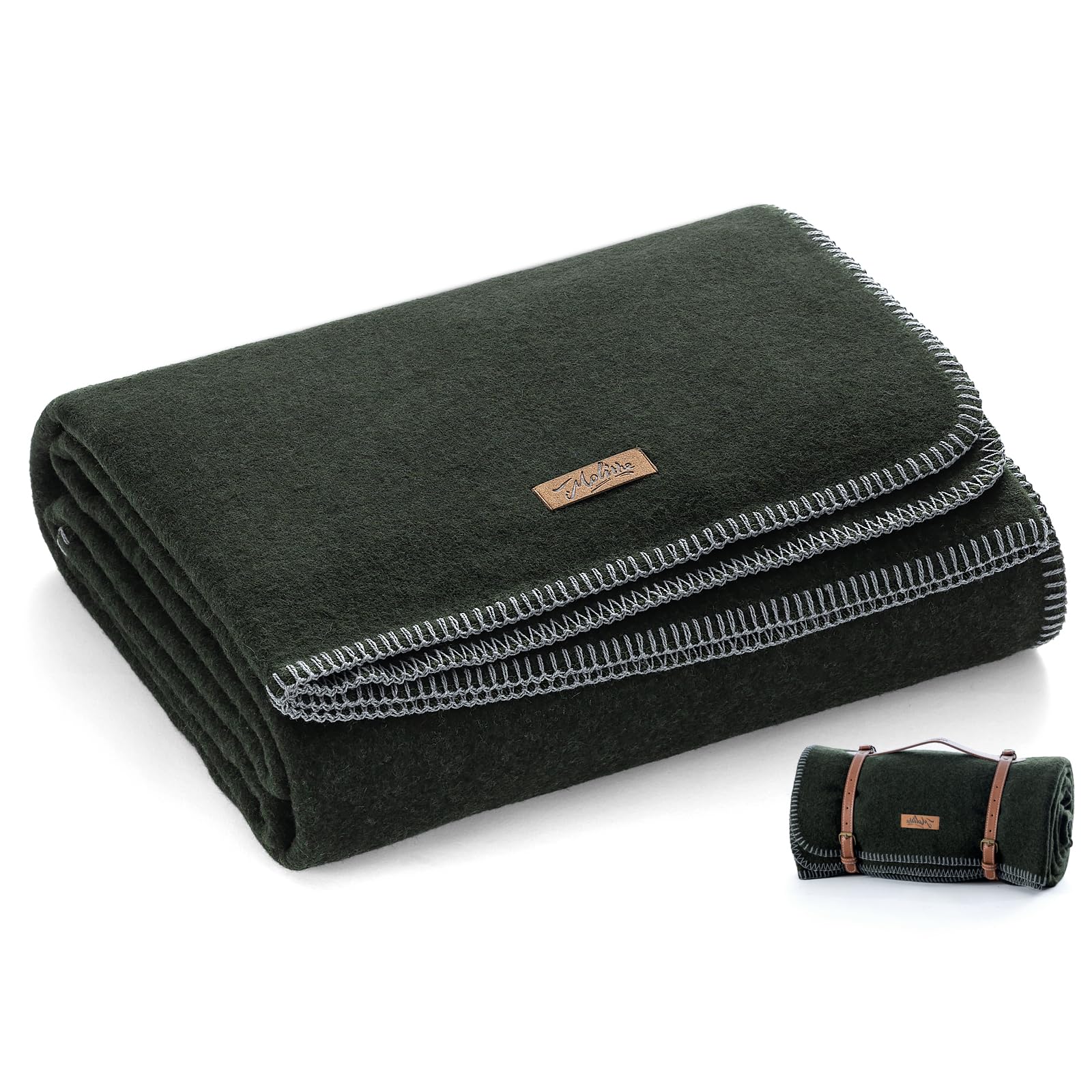 100% Wool Blanket, 62" x 86", Warm, Thick, Washable, Military Wool Blanket, Great for Camping, Outdoors, Sporting Events, Survival Kits