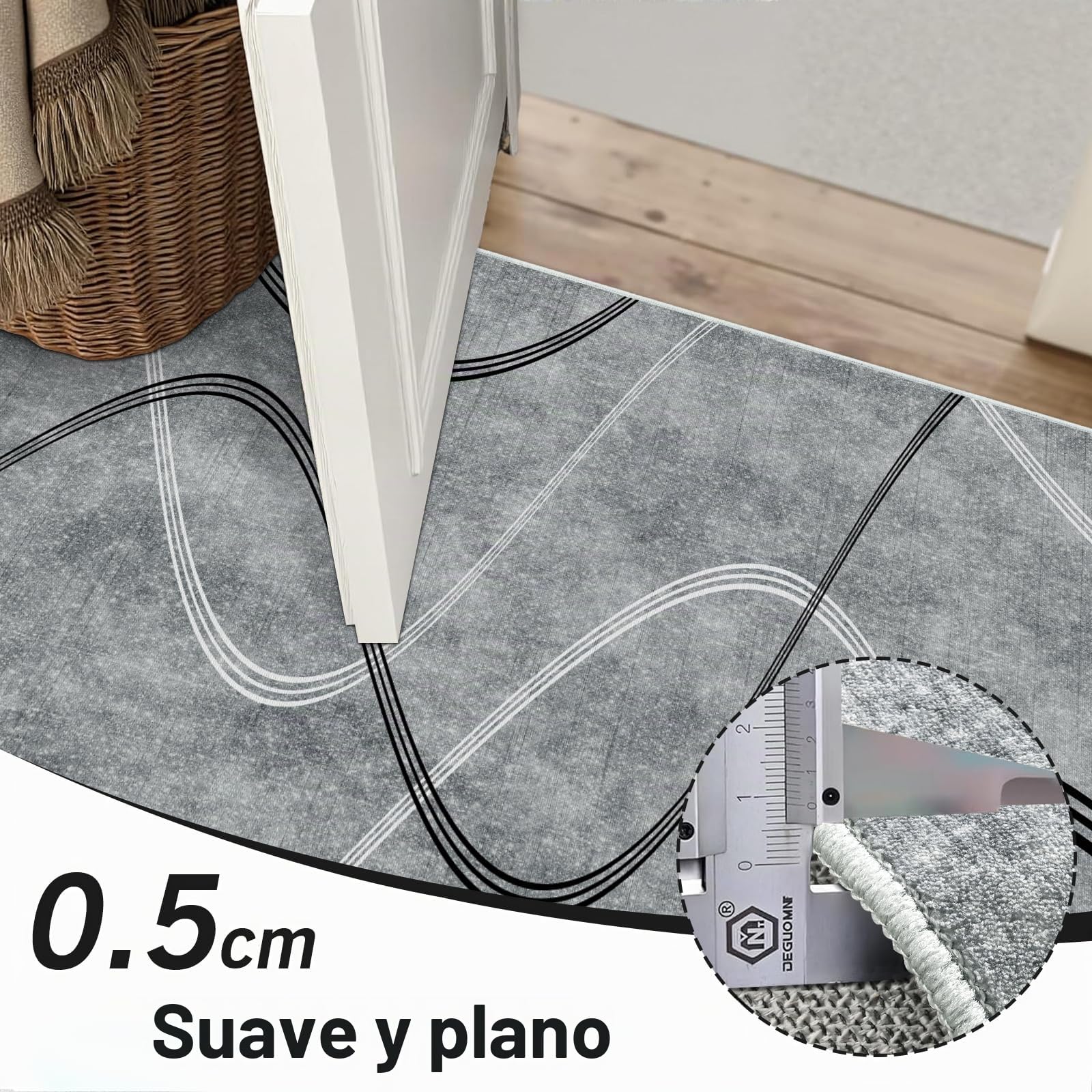 Alishomtll Alfombra de salón gris de pelo corto, 160 x 230 cm, diseño de líneas geométricas, con parte inferior antideslizante, moderna, suave, lavable, alfombra de cocina para dormitorio, entrada y