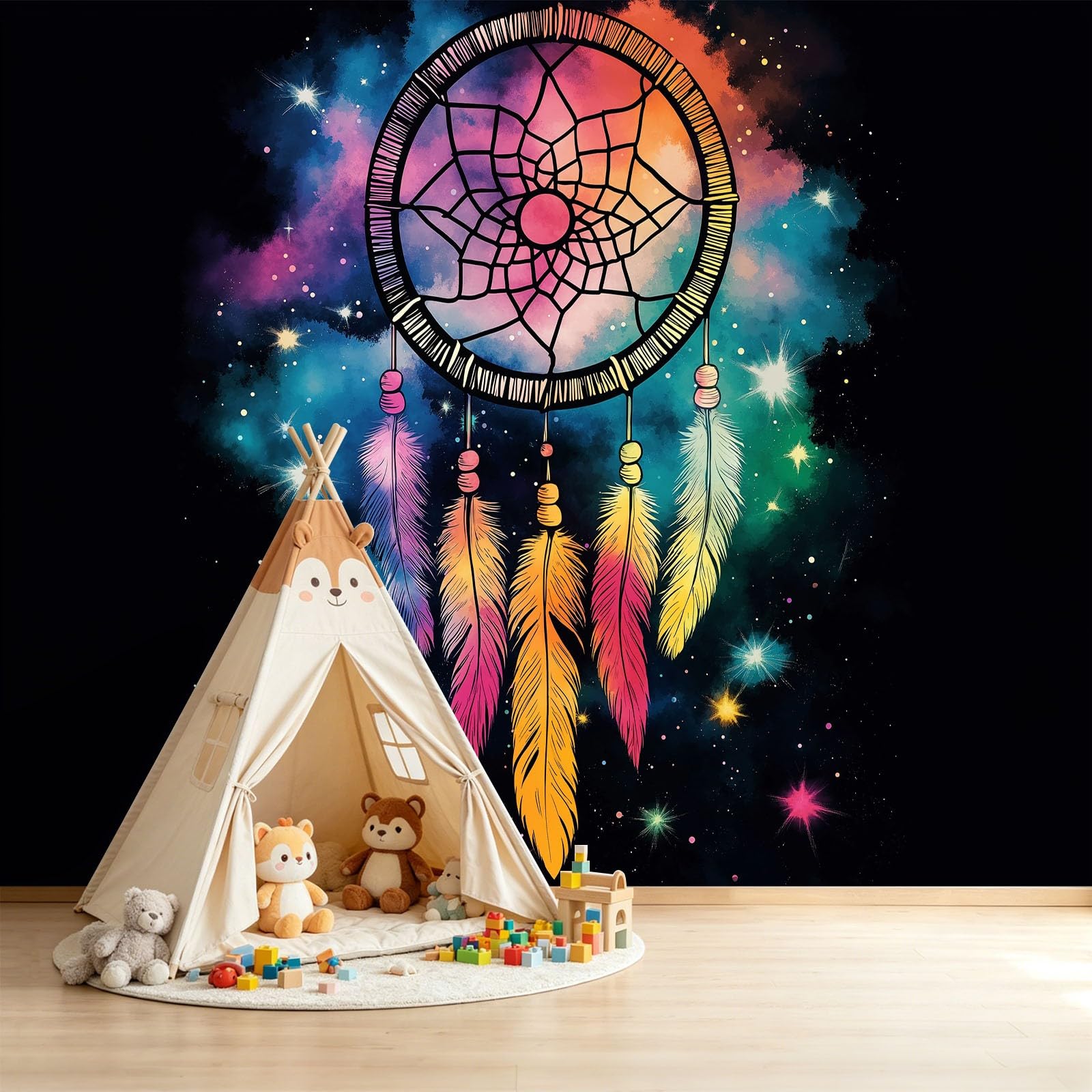 Fototapete Fantasy Sternenhimmel Traumfänger Wolken 250 x 175 cm 3D-Effekt Vliestapete, Boho Wandtapete Wanddekoration für Wohnzimmer, Küche, Schlafzimmer, TV Hintergrund & Kinderzimmer