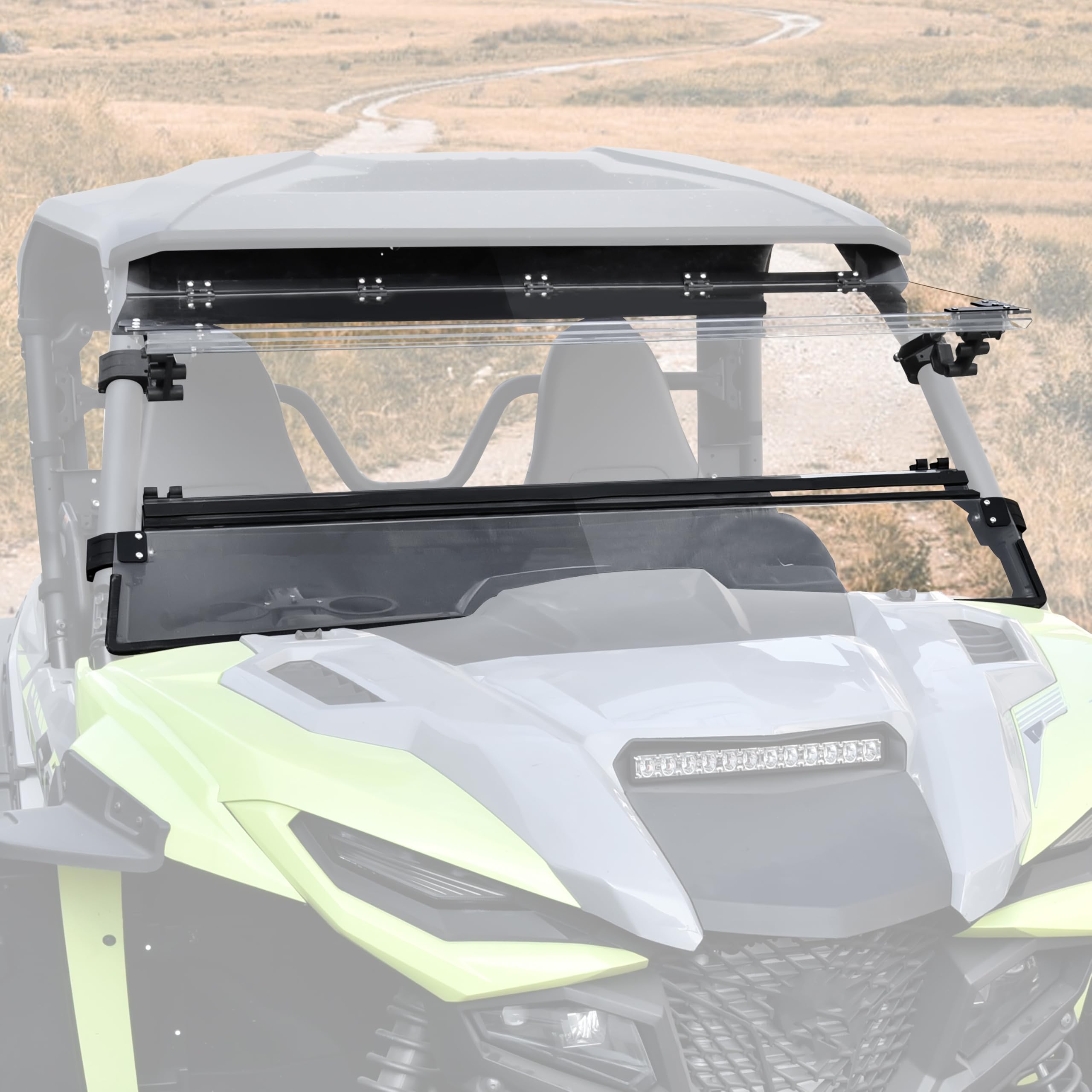 SAUTVS Flip Up Windshield for Yamaha Wolverine RMAX 1000 2021-2025, Clear 1/5" Hard Coated Poly Front Flip Windscreen Accessories, Can be Closed, Vented, or Fully Open
