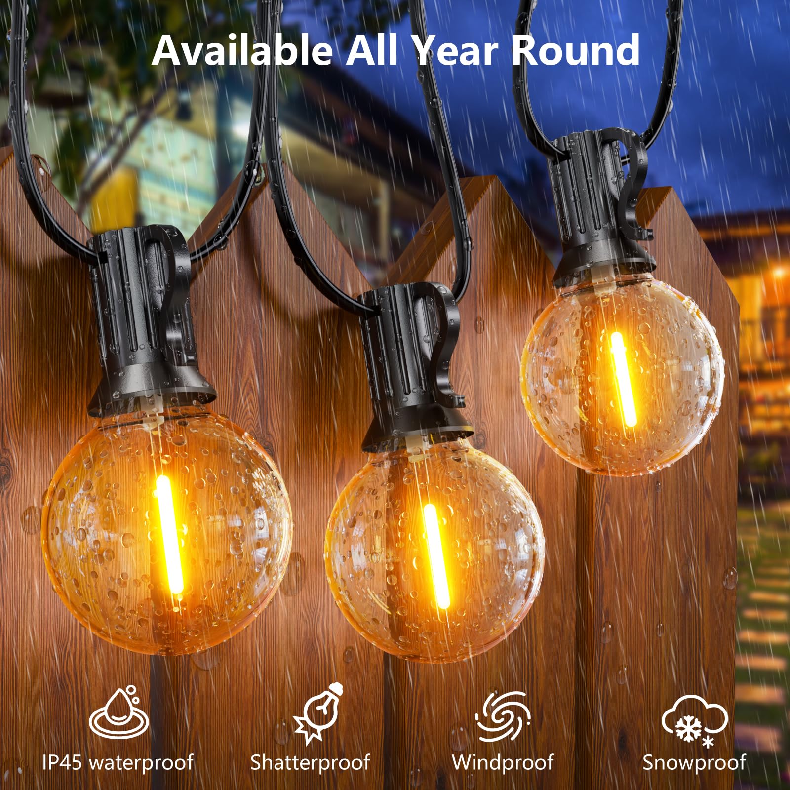 Yeeklab Catena Luminosa Esterno 15M, 24V Luci da Esterno con 25+1 Plastica Lampadine, Impermeabile IP45, 2500K Bianco Caldo Luci da Giardino per Giardino, Festa, Patio, Decorazione Gazebo