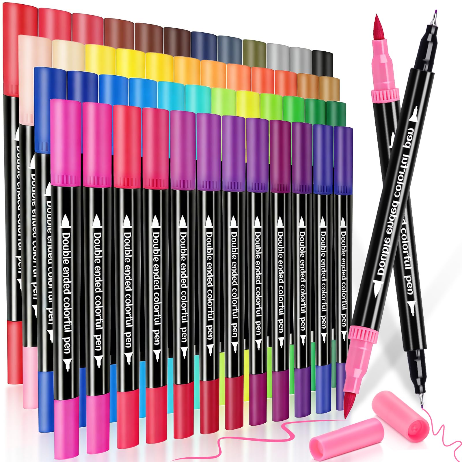 DUULEMANG 48 Colours Dual Markers Brush Pens, Art Markers Colored Pens for Adult Coloring Books, Brush and Fine Point Dual Tip Artist Colored Marker Set