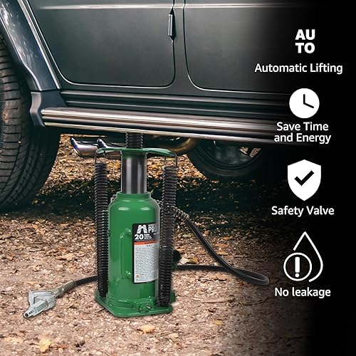 Miniatura 2 de Gato hidráulico de aire para botella con bomba manual manual, capacidad de 20 toneladas (40,000 libras), verde