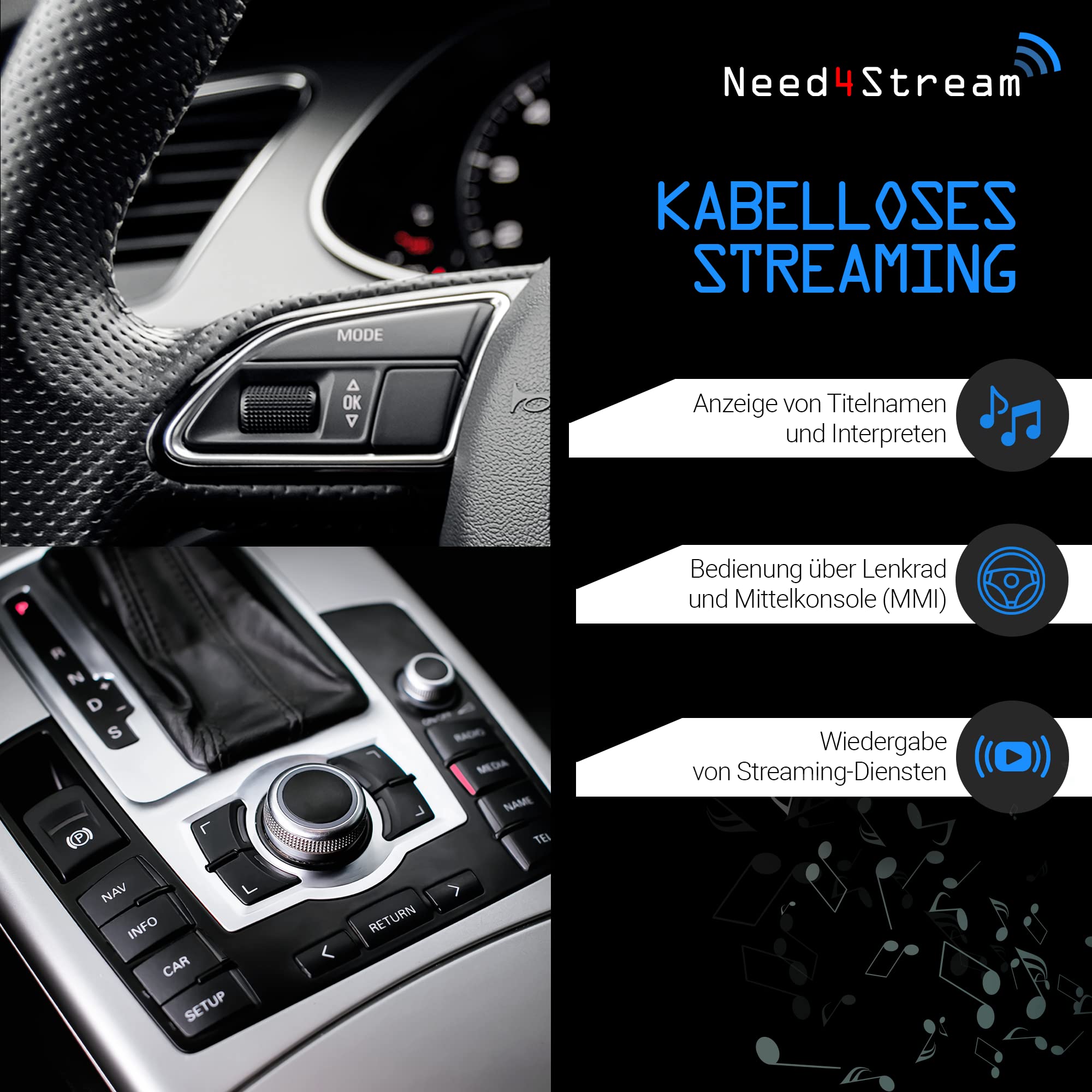 N4S73614 A2DP Bluetooth Audio Interface mit Titelanzeige für MMI 2G, kompatibel mit Audi A4 8K, A5 8T/8F, A6 4F, Q7 4L, A8 4E, kompatibel mit iPhone, Android und Streamingdiensten