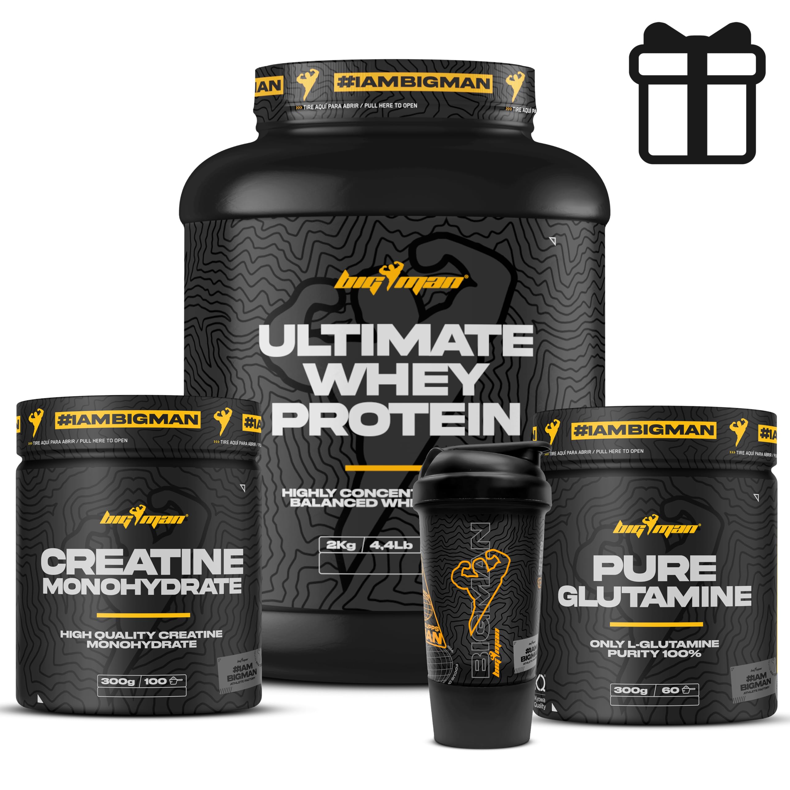 Pack BigMan | Ultimate Wehy Proteína 2kg (Kiwi) + Creatina 300 Gr + Glutamina 300Gr + Shaker PRO "REGALO" | Fuerza, Resistencia | Masa Muscular | Tonificación Muscular | Recuperación Muscular
