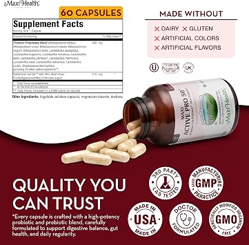 Maxi Health Probiotics for Women & Men Plus Prebiotics 15 Strains for Digestive Support Probiotics for Digestive Health with 50 Billion CFU Kosher, Vegan, Delayed Release, 30 Count, Pack of 1