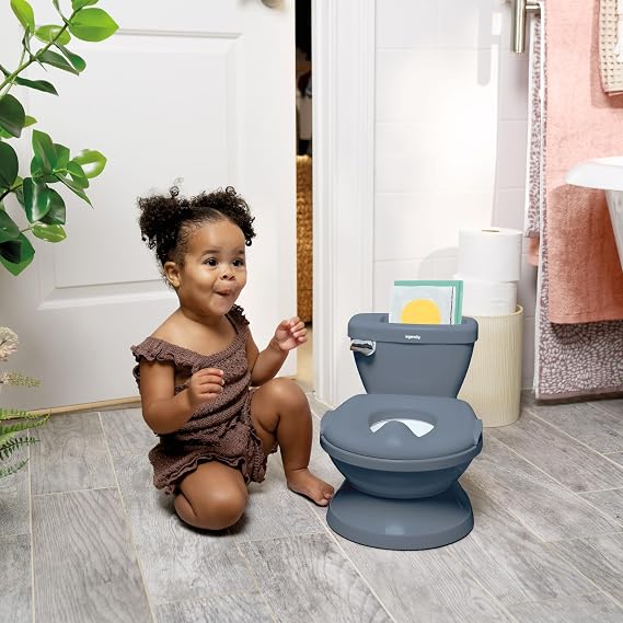 Ingenuity My Size Potty Pro 2-in-1 Potty Training Toilet, Floor Potty with Removable Potty Seat for Standard Toilets, Realistic Flushing Sound, For Toddlers Ages 18+ months, Up to 50 lb - Blue