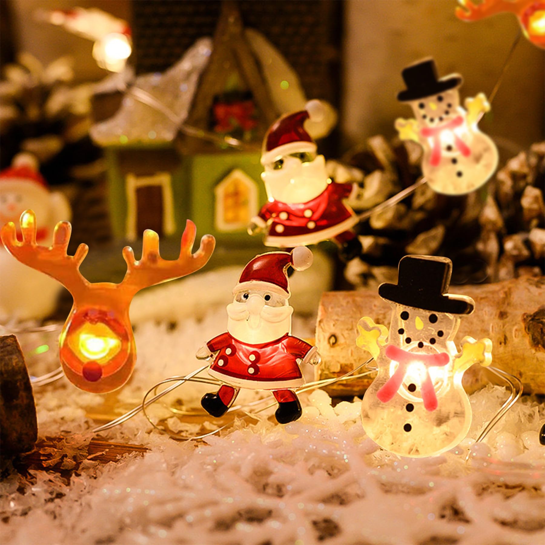 YeahBoom Lichterkette Weihnachten,2M 20 LED Weihnachtsmann Schneemann Rentier Lichterkette Batteriebetrieben,LED Weihnachtsthema Lichterketten,Weihnachtsdeko Lichterketten Innen Außen