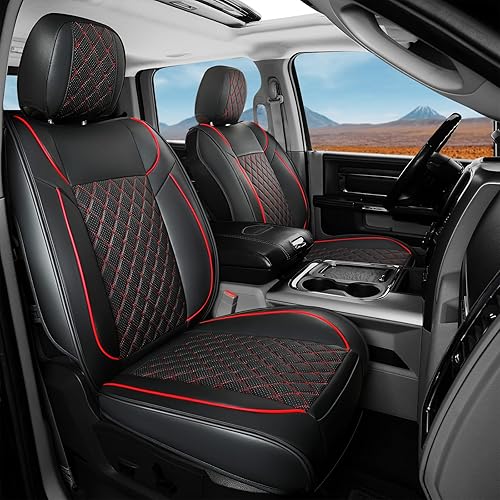 FREESOO Juego completo de fundas de asiento de automóvil para Dodge Ram 2002-2024 1500 2500 3500 Classic Crew Quad Cab Funda de asiento de cuero con