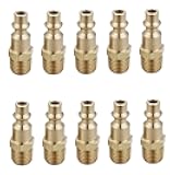 Brass 1/4-Inch NPT Male Industrial Air Hose Quick Connect Adapter, Air Coupler and Plug Kit, Air Compressor Fittings, 10pcs (Male NPT)