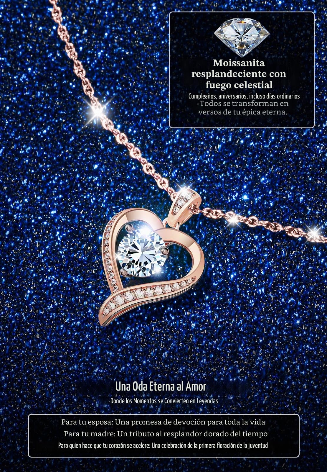 Collar Mujer 925 Plata Corazón con Diamantes de Laboratorio (1-3 qts), Grabado "I Love You" – Joyero Regalo Mujer, Ideal para San Valentín Navidad o Cumpleaños, Regalo para Esposa Novia Madre Hermana