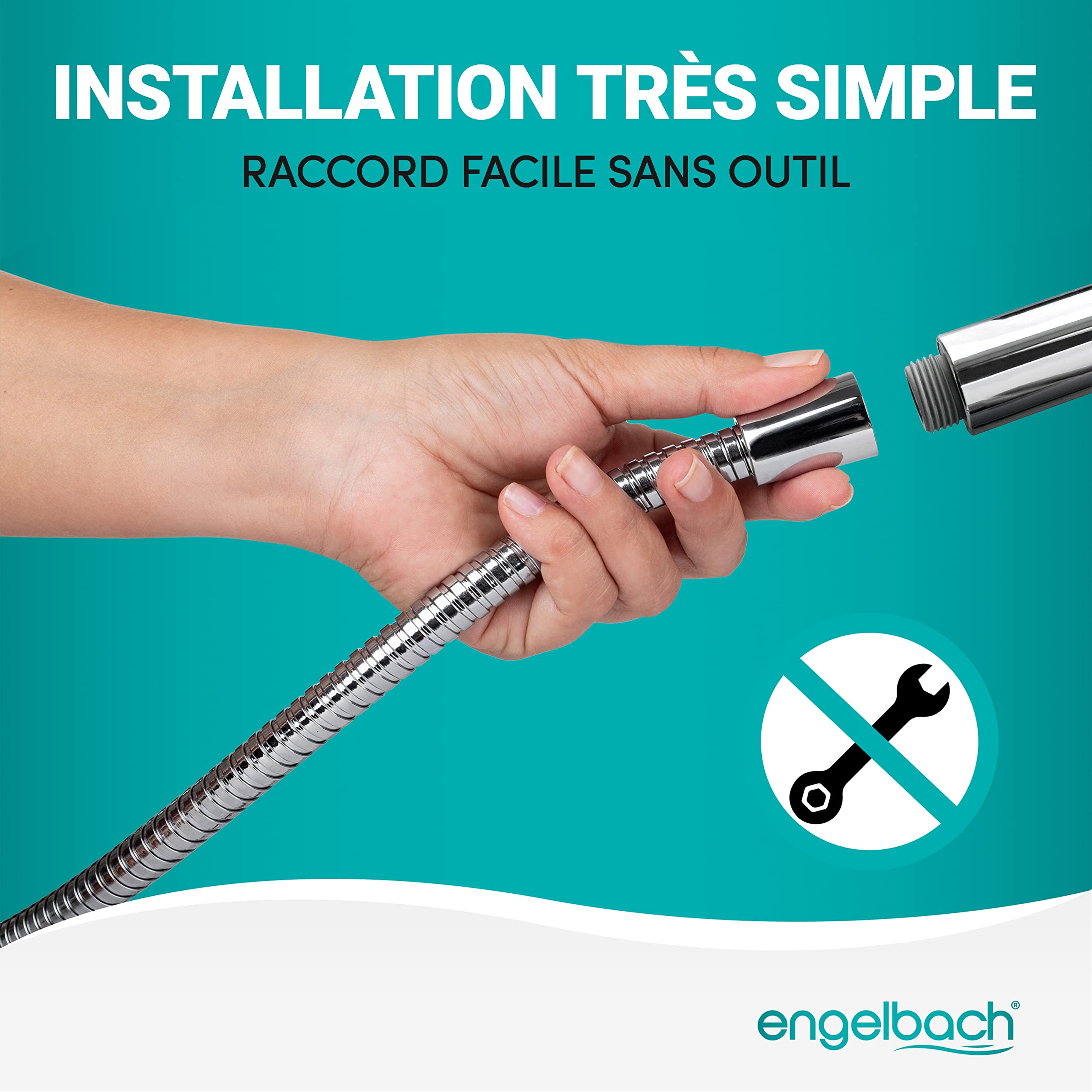 Engelbach® Tuyau douche 2m - Flexible Acier Inoxydable Double Protection Anti-Torsion - Résistant aux Plis, Raccord Universel ½” - Fabriqué en Allemagne