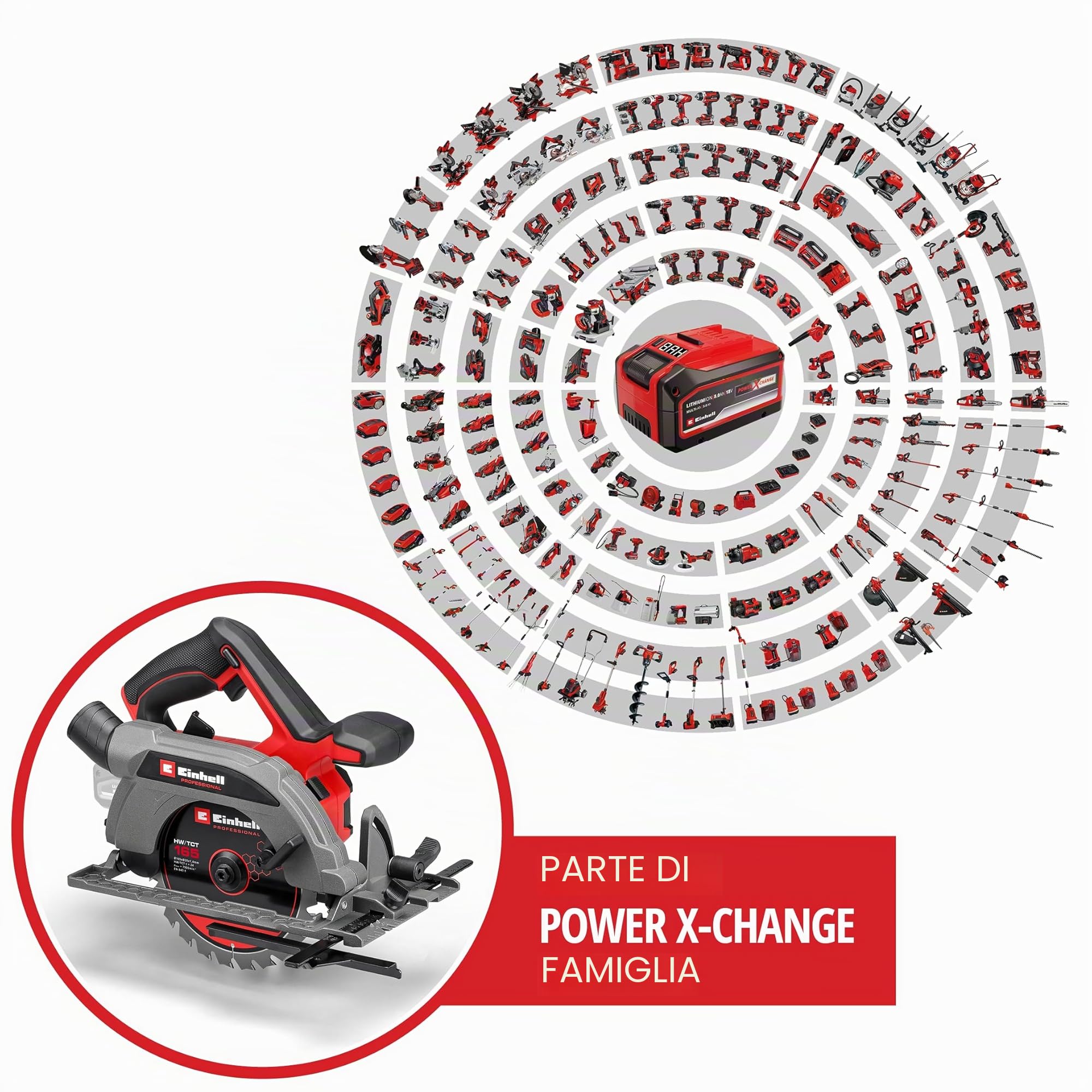 Einhell Professional Sega circolare manuale a batteria TP-CS 18/165 Li BL - Solo Power X-Change (18 V, Brushless, lama Ø 165 mm, regolazione dell'angolo di taglio senza attrezzi, senza batteria)