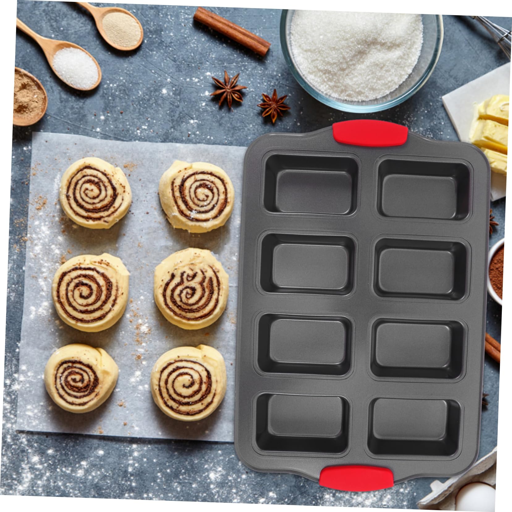 Zerodeko Molde Rectangular para Cupcakes de 8 Cavidades de Acero Inoxidable con Revestimiento Antiadherente, con Mangos Resistentes al Calor para Hornear Pasteles en Casa