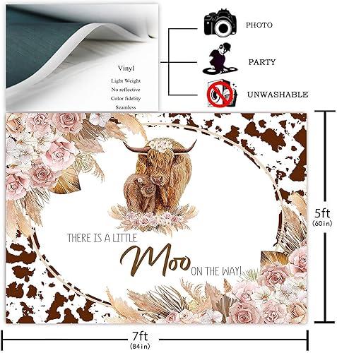 Miniatura 2 de Avezano Fondo para baby shower, vaca de las tierras altas, decoración de fiesta de baby shower para niños y niñas, estampado floral bohemio de vaca