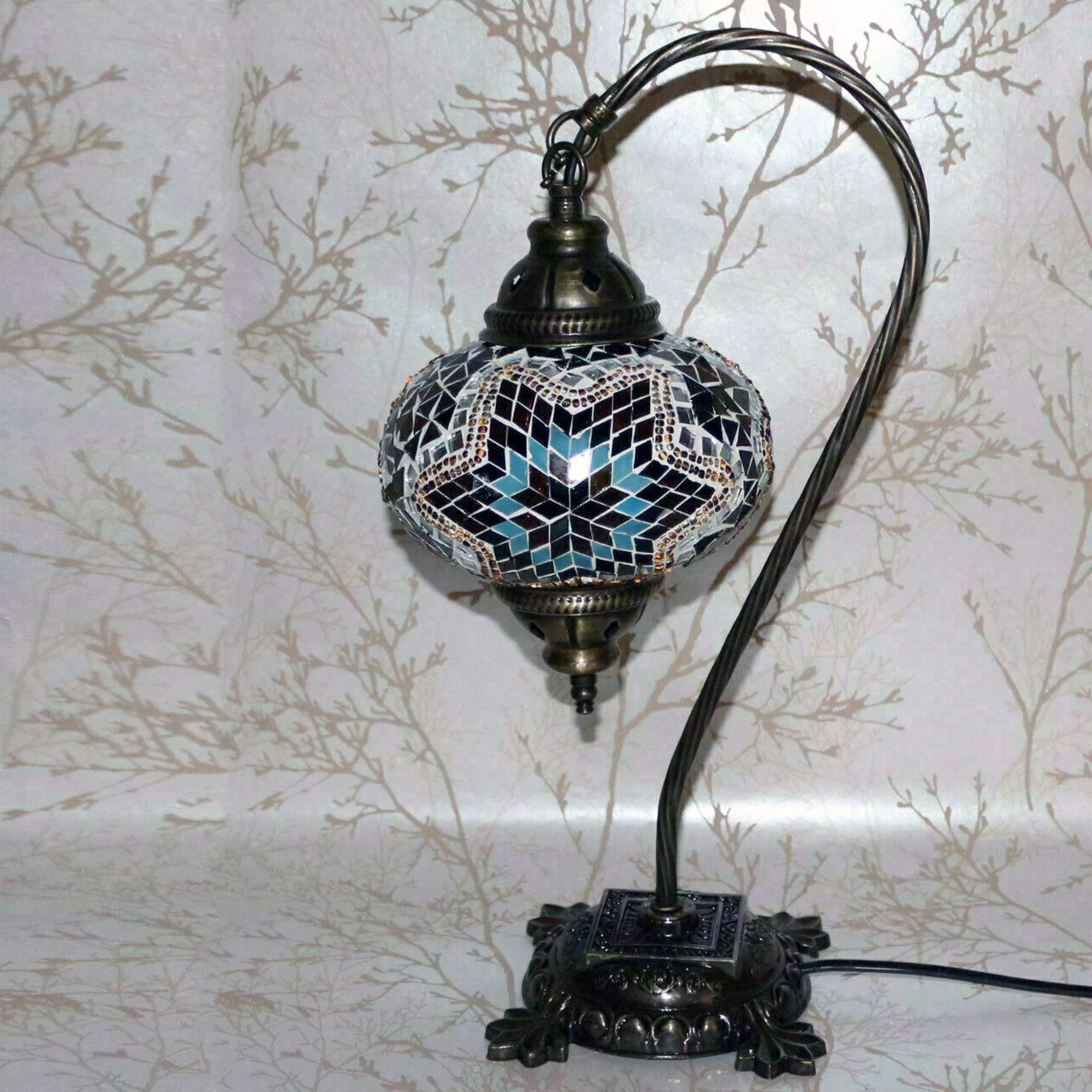 ENVA (20 Variations) Turkish Moroccan Mosaic Lamp Light - Turkish Lamp - Handmade Mosaic Swan Neck Table Desk Bedside Lamp- Free LED Bulb (3063)