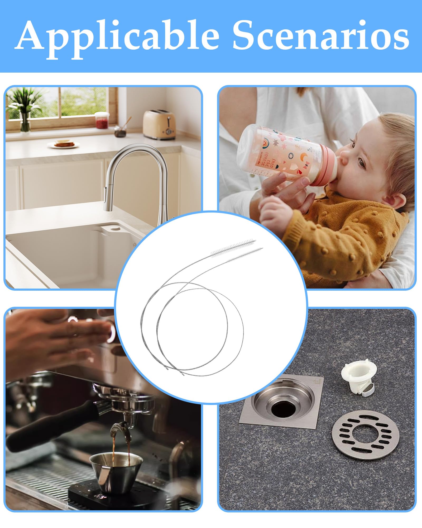 Cepillo Limpieza 2 Piezas Blanco,100 cm de Largo,Flexible y fácil de Usar,Tamaño Extralargo,Adecuado para pajitas,Mangueras,Botellas y Mangueras de Desagüe de Refrigeradores.