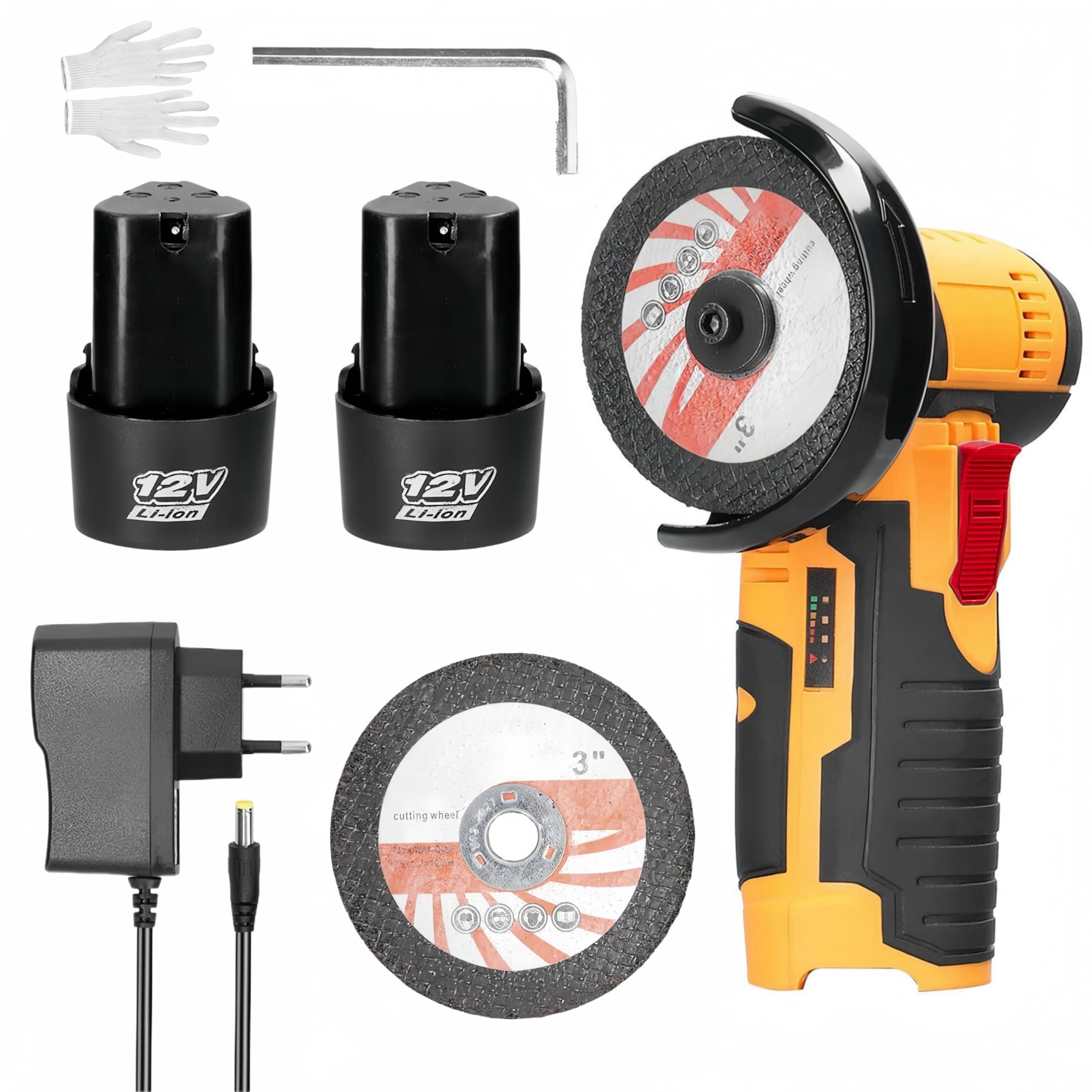 Cordless Electric Angle Grinder, Handheld Mini Tile Cutter Tool, Rechargeable Small Hand Grinder with 2 Cutting Discs for Wood Ceramic Tile PVC Pipe Cutting Polishing, 19500 RPM