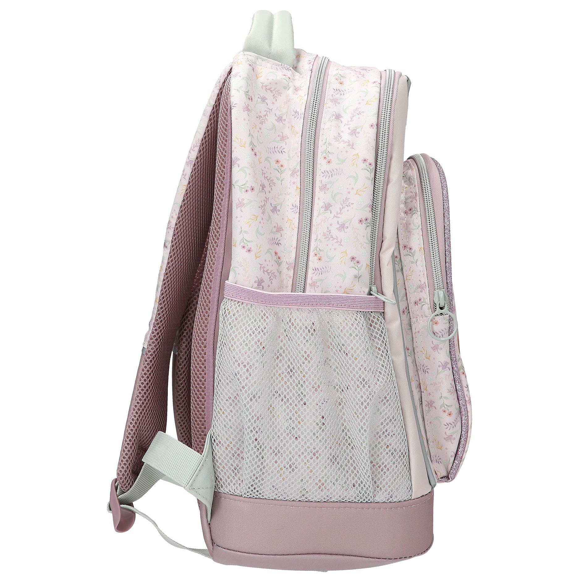 Depesche 13959 TOPModel Blooming Kitty - Schulrucksack in Flieder, mit Model-Katze-Motiv und Blumenmuster, Schultasche mit verstellbaren Trägern