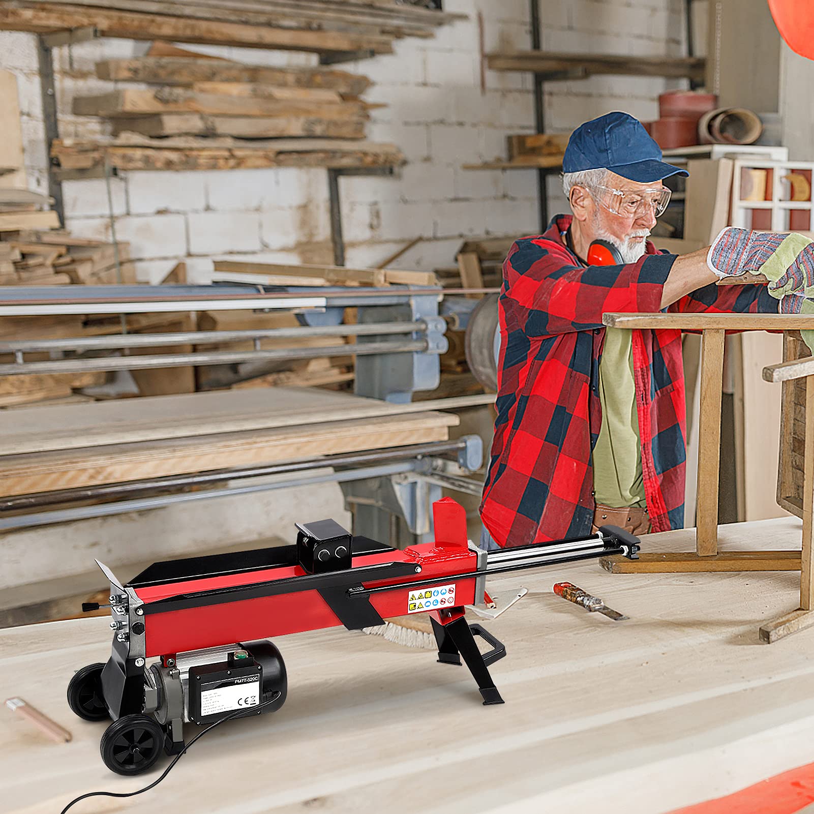 Electric Log Splitter Hydraulic Wood Cutter, 7 Ton Hydraulic Wood