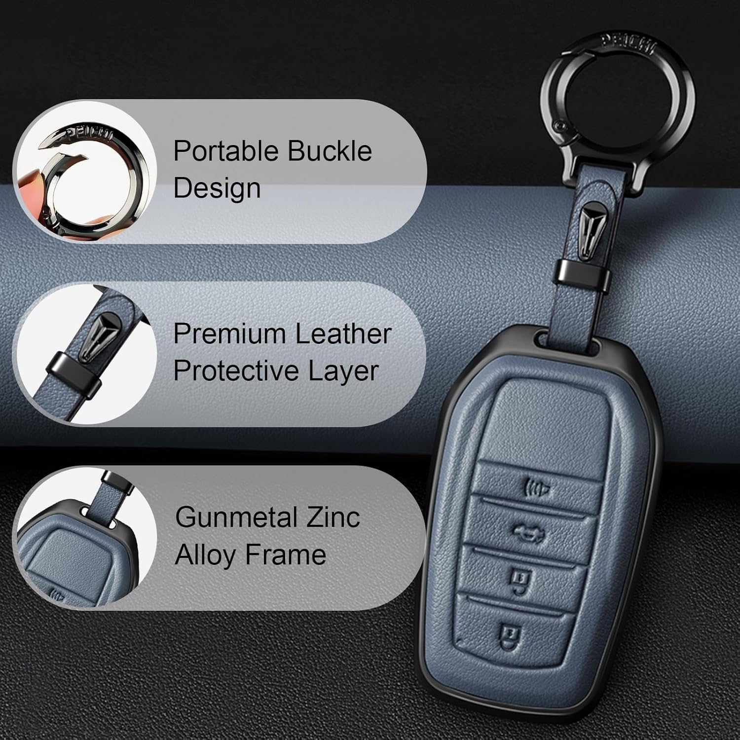 OLLEN Metal Key Fob Cover, Fit for Toyota 2022 2023 2024 2025 2026, Full Protection Key Case with Zinc Alloy Frame and Keyring, Blue