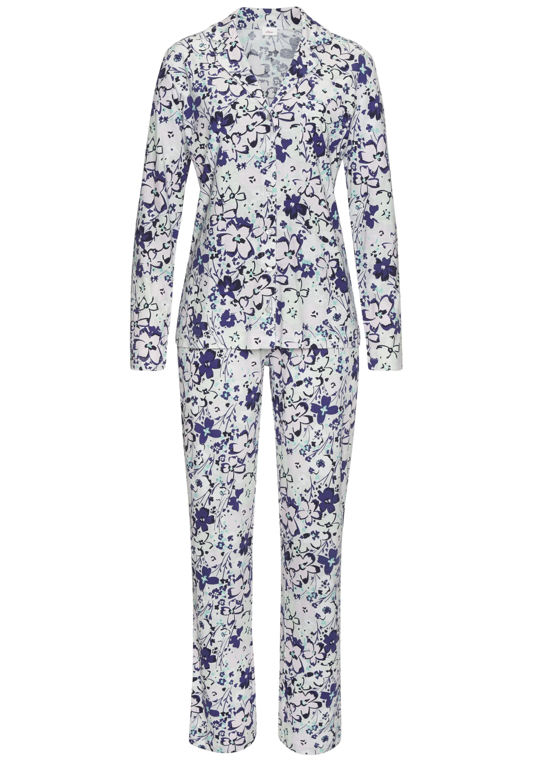 s.Oliver Damen Pyjama bequem geschnitten mit Alloverprint, Single Jersey-Qualität, toller