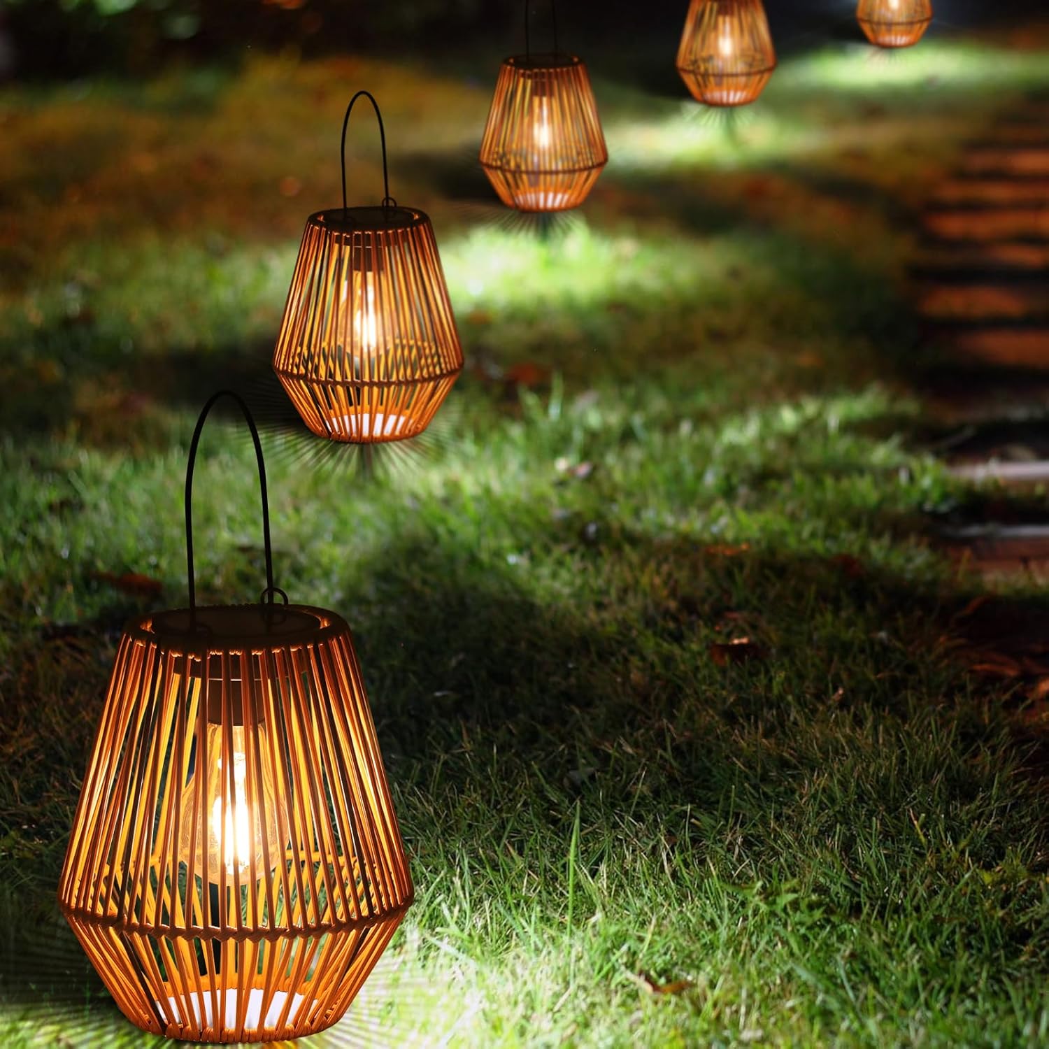 Solar Lanterns Outdoor Waterproof Hanging Solar Lights Woven Lantern Lights Decoration for Garden Yard Patio Porch Lawn Pathway Trees, 2 Pack