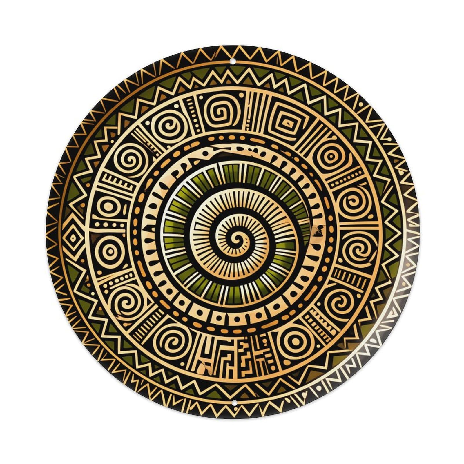 Circular Tribal Spiral Geometric Pattern Round Tin Sign Vintage Metal Poster, Home Bar Garage Man Cave Cafe Indoor & Outdoor Wall Decoration 8x8Inches