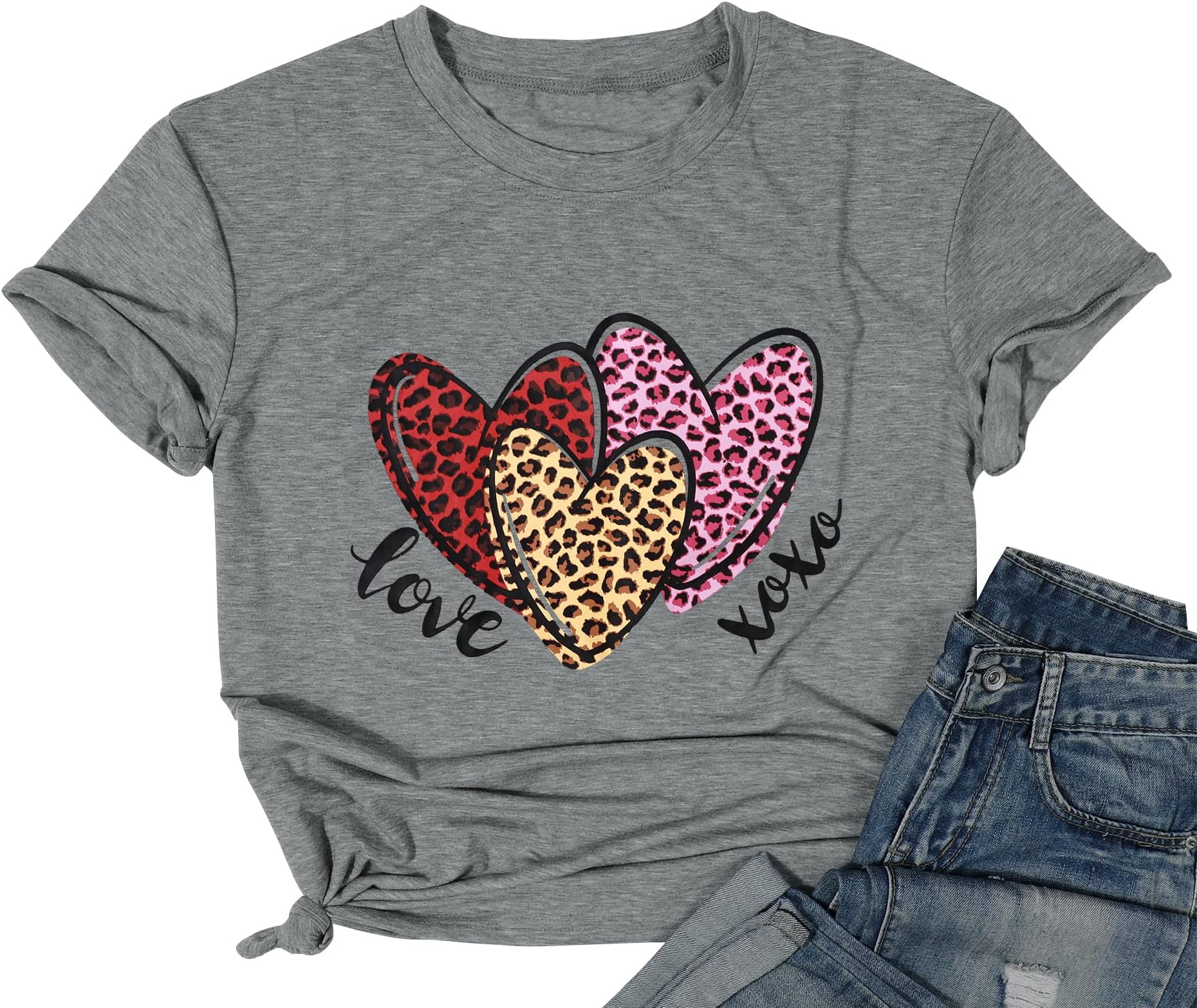 MAXIMGR Women Love XOXO Valentine Shirts Heart XOXO Letter Print Valentine Shirt Top Cute Heartie Graphic Valentine Gift Tops