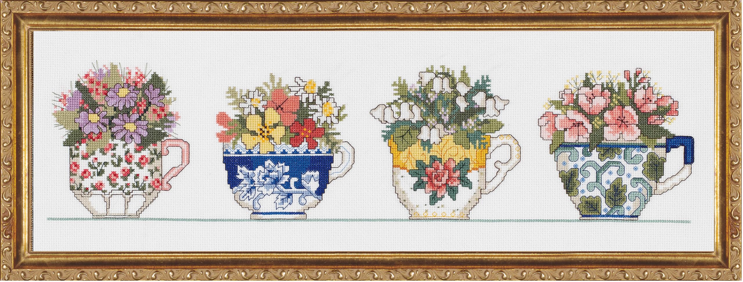Janlynn Counted Cross Stitch Kit Row of Teacups