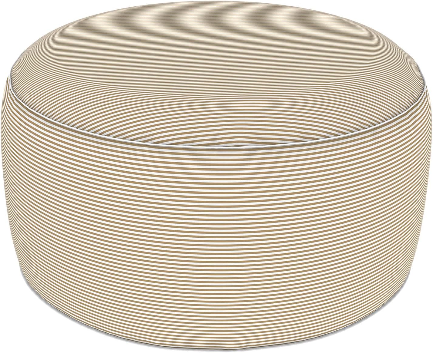 LVTXIII Indoor/Outdoor Extra Large Inflatable Ottoman Pouf D31 x H14 Inch, Round Footstool with Handle, Weather-Resistant Portable Furniture for Patio, Camping, Beach, Stripe Beige