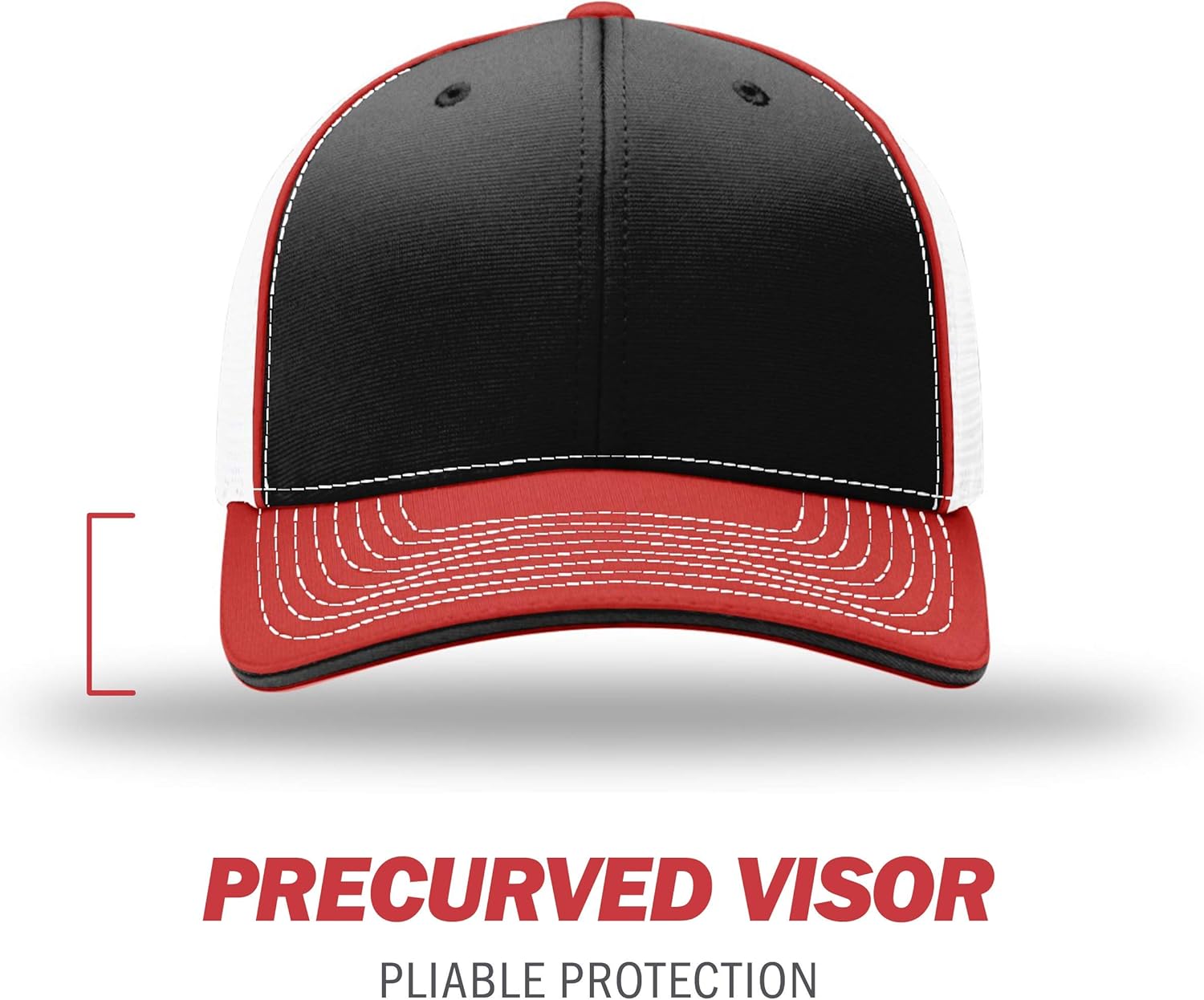 Richardson Unisex 172 Trucker Pulse Sportmesh R-Flex Baseball Cap, Tri Black/White/Red LG-XL, Large/X-Large