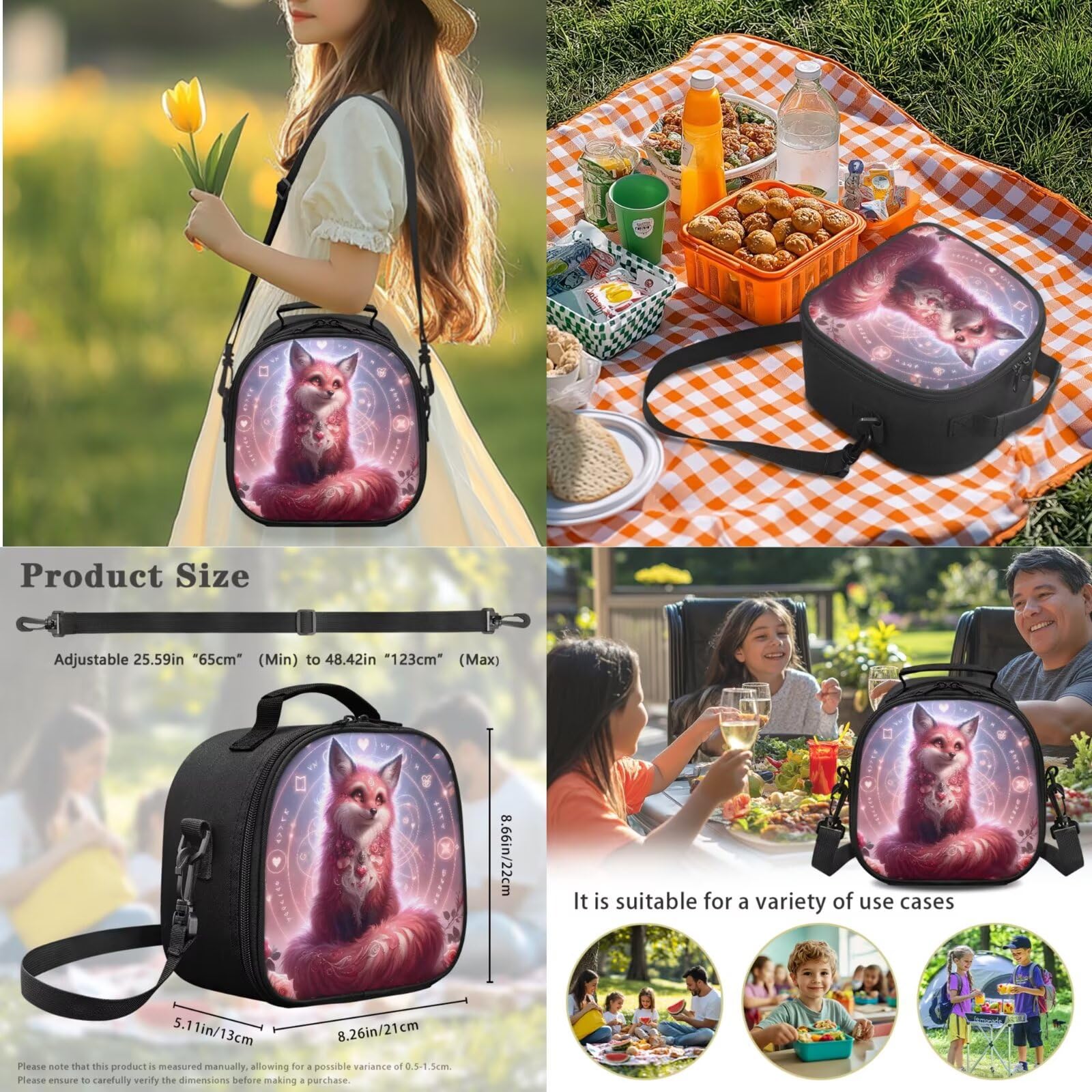 4-teiliges Schultaschen-Set, Rucksack, Lunchtasche, Federmäppchen, Wasserflaschen-Tragetasche für Jungen und Mädchen, Pink-Fuchs, Schulranzen-Set