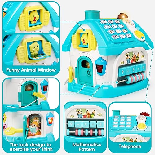Miniatura 6 de Casa multifuncional de aprendizaje y juguetes educativos con teléfonocochemúsicaJuguetes Montessori para niños de 1 año de edad, regalo de