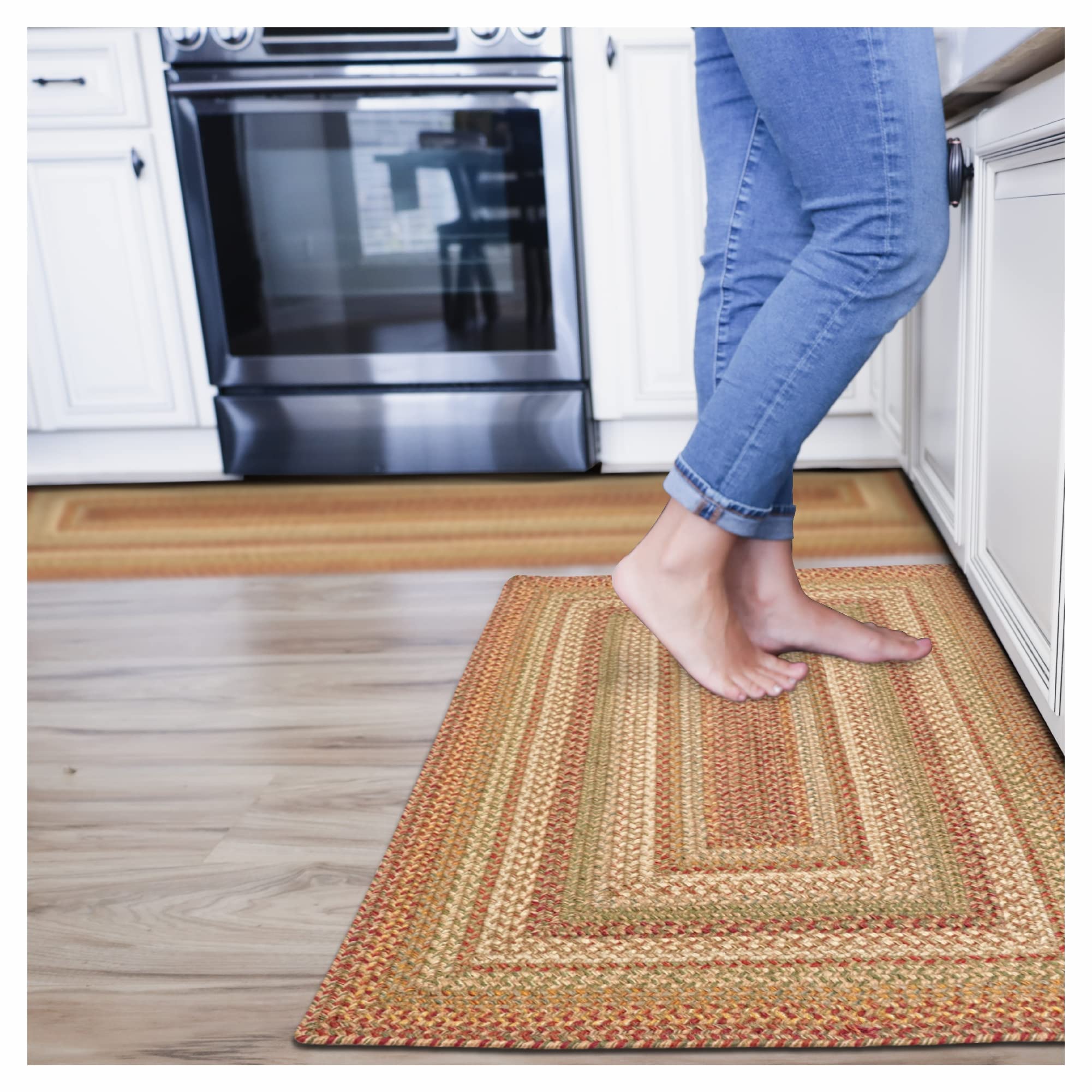 Homespice Harvest Braided Jute Kitchen Rug 27x45 - A Small Braided Rug for Country Kitchen Decor, Durable and Easy to Maintain