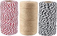 Vista 14 de Cuerda de hilo, 328 pies de cuerdas navideñas color beige y dorado; cuerda para panaderos, cuerda para manualidades, cuerda para tejer, cuerda