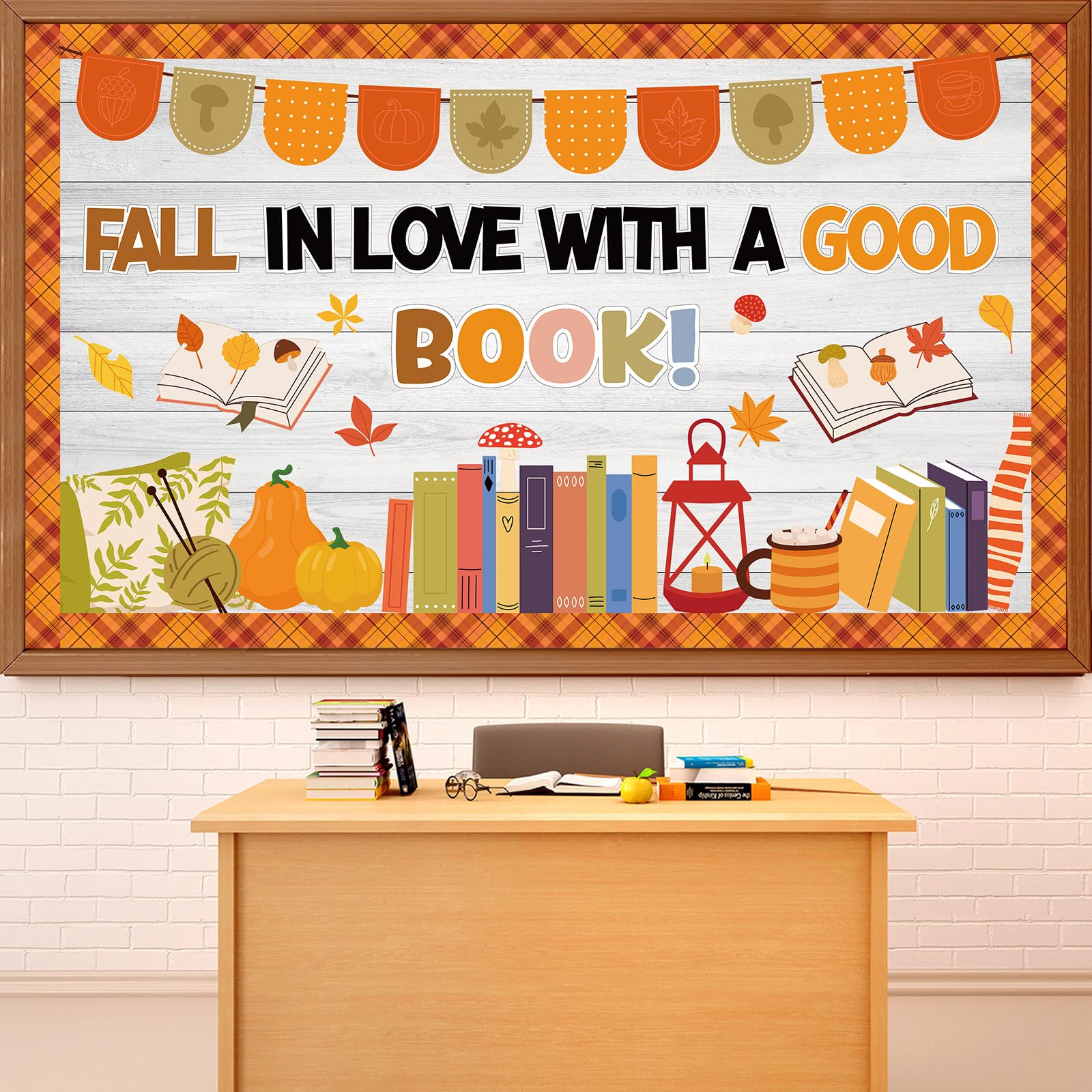 Fall Reading Bulletin Board Set Fall in Love with A Good Book Classroom Decorations Autumn Theme Pumpkin Maple Leaves Paper Cutouts for School Home Library Thanksgiving Chalkboard Wall Door Supplies